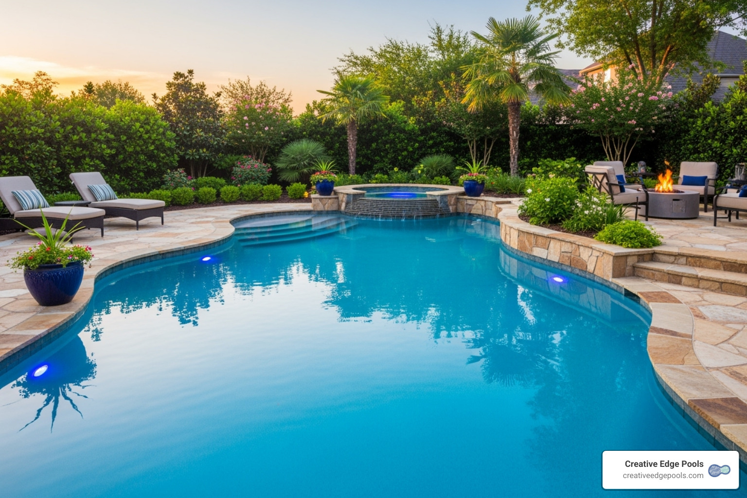 A beautiful gunite pool with pristine water, indicating professional care - Pool Liner Repair Kit Vinyl