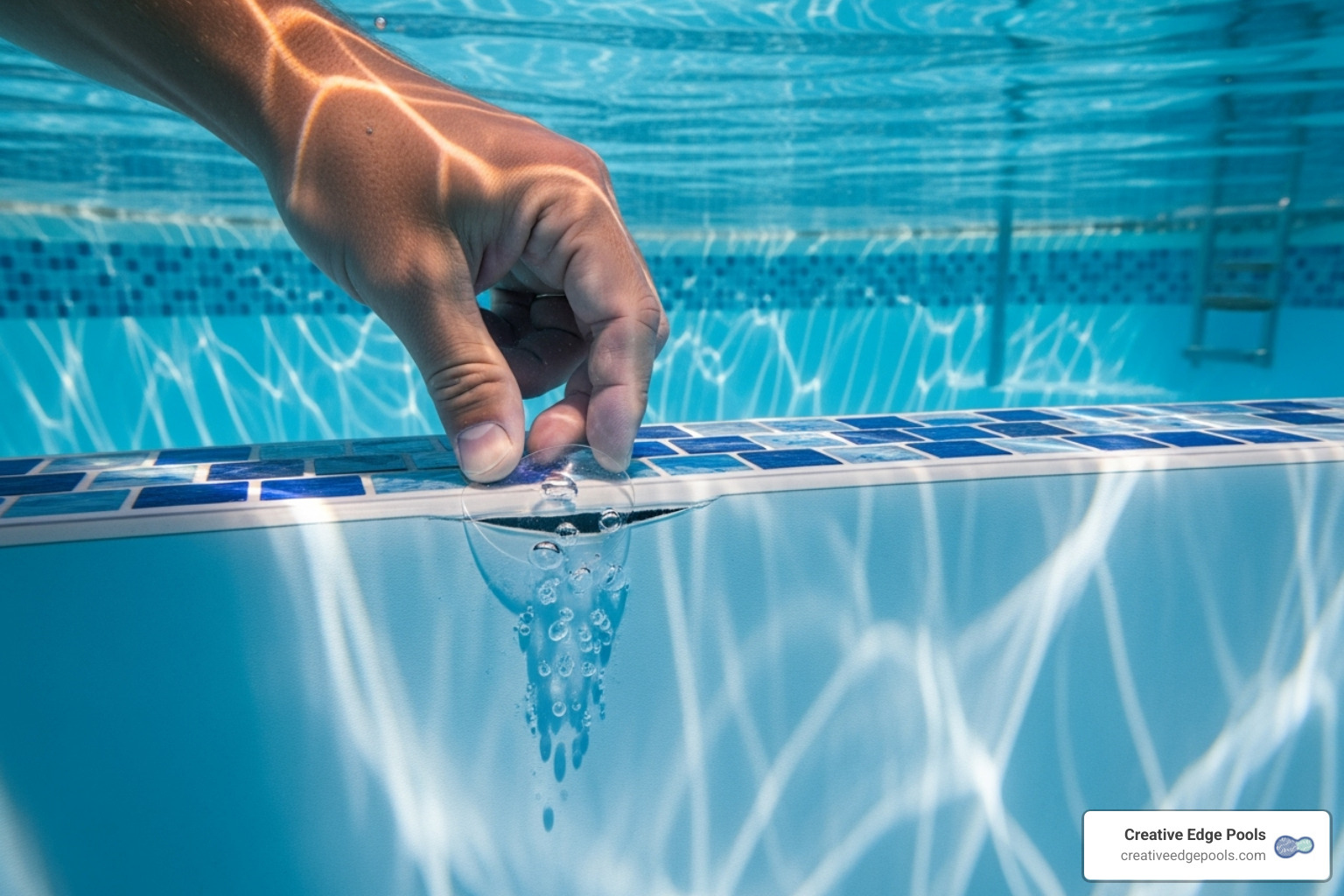 A patch being applied underwater to a vinyl pool liner in a gunite pool - Pool Liner Repair Kit Vinyl