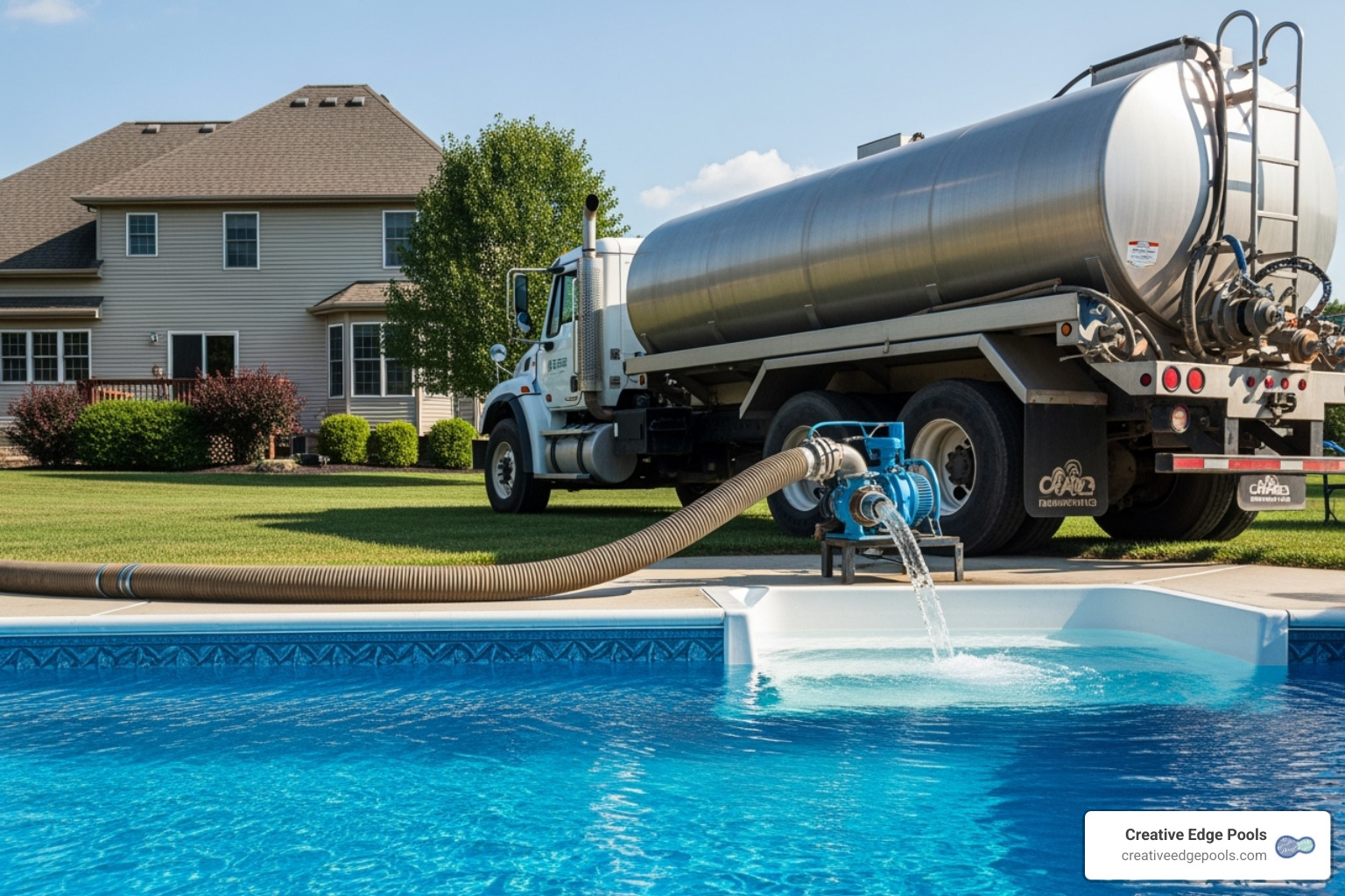 water delivery truck filling a swimming pool - cost to fill 10000 gallon pool water delivery truck filling a swimming pool - cost to fill 10000 gallon pool