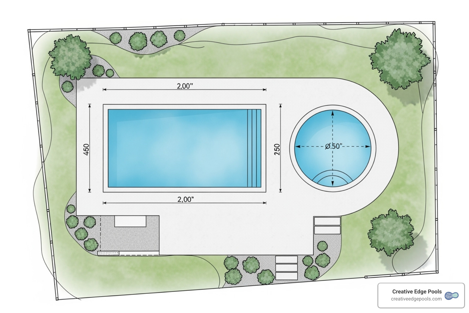 Diagram showing how to measure a rectangular and a round pool - pool filling service cost