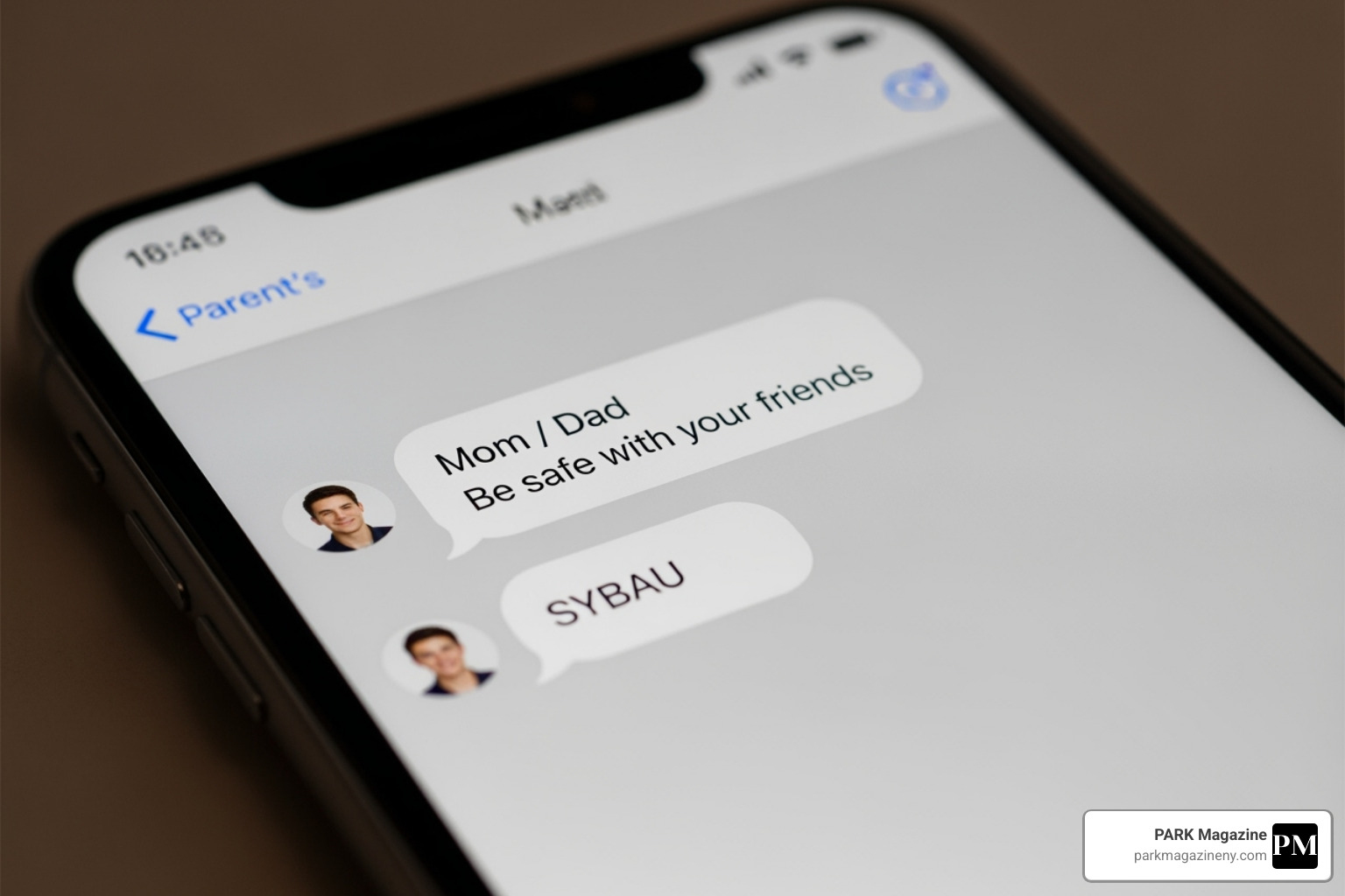 Text message bubble showing a teen responding "SYBAU" to a parent's message - sybau Text message bubble showing a teen responding "SYBAU" to a parent's message - sybau