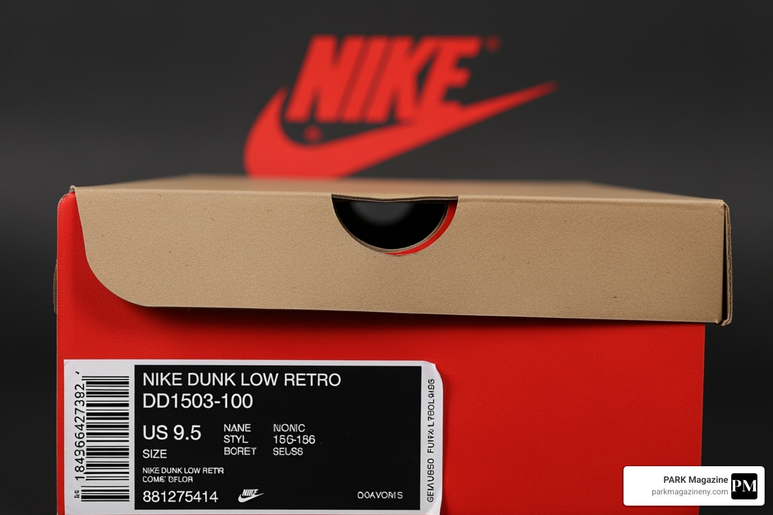 Image of a sneaker box with a focus on the SKU label, indicating authenticity details - panda dunks