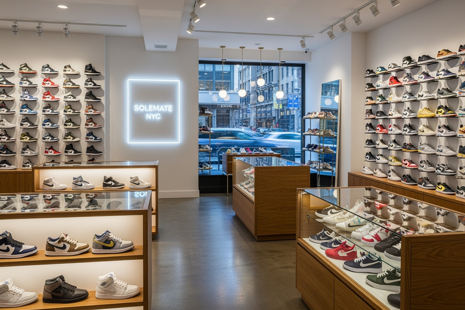 stylish sneaker consignment shop interior in New York City - panda dunks