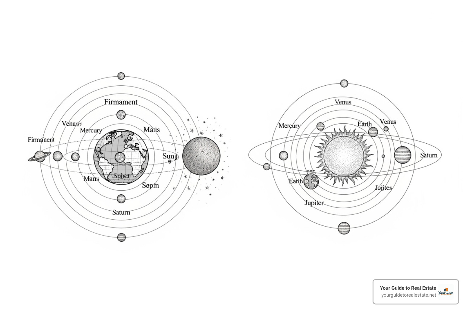 Image comparing the geocentric and heliocentric models of the solar system - astronomy 101 Image comparing the geocentric and heliocentric models of the solar system - astronomy 101