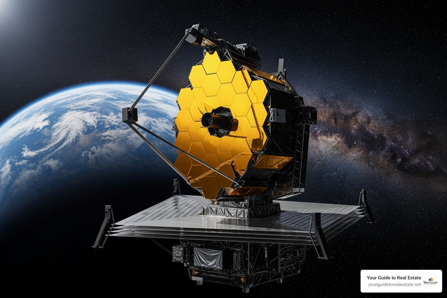Image of the James Webb Space Telescope in space - astronomy 101 Image of the James Webb Space Telescope in space - astronomy 101