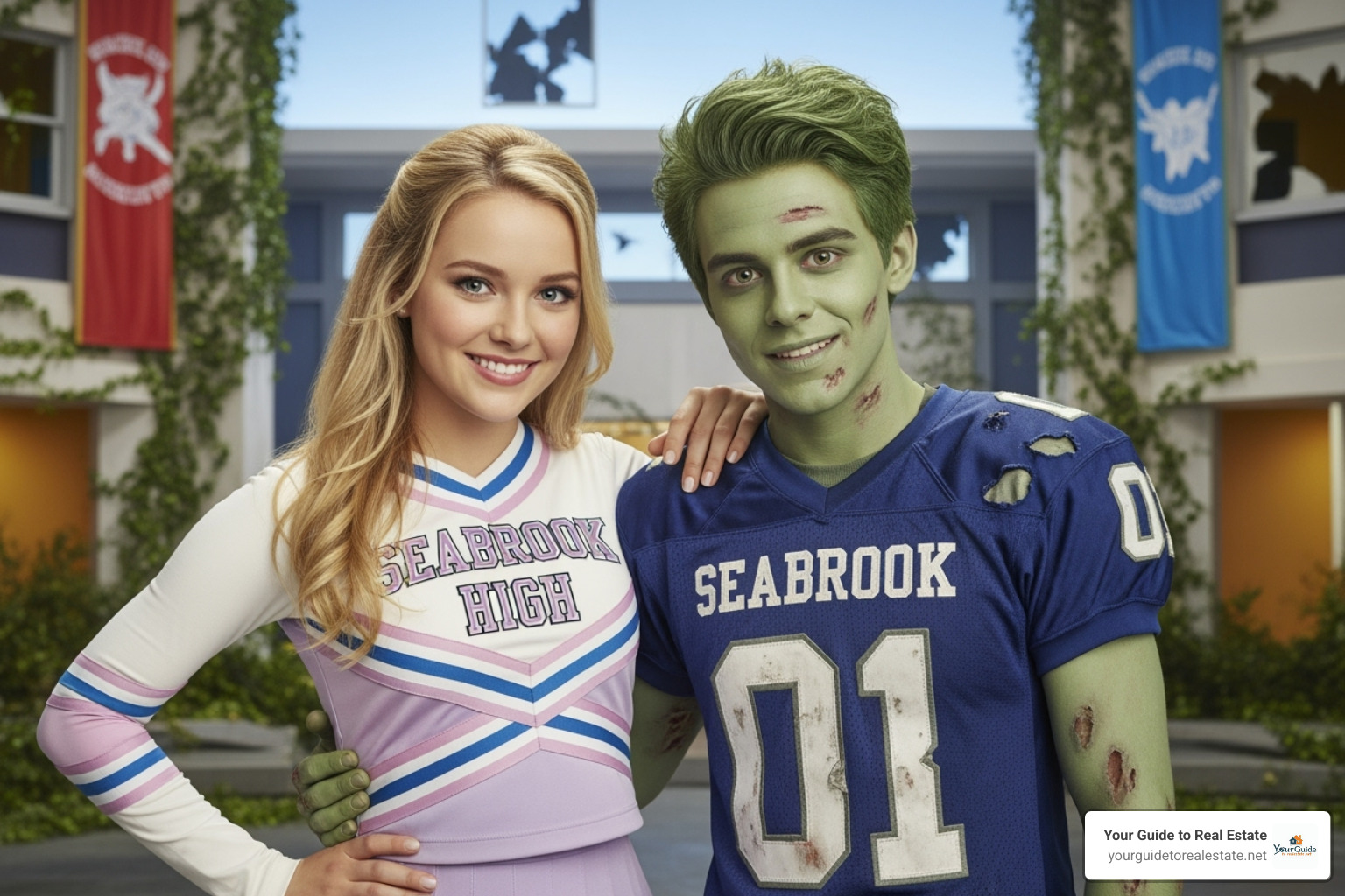 Meg Donnelly and Milo Manheim in a 'Zombies' movie poster - meg donnelly movies and tv shows