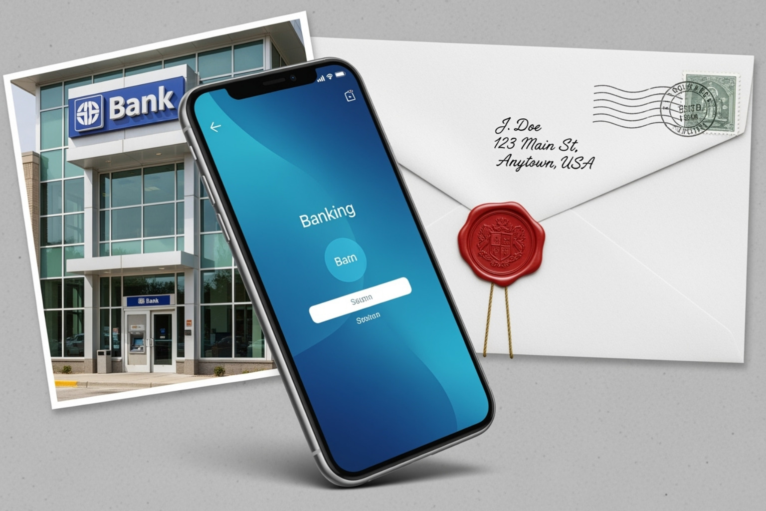 a collage showing a phone, a bank branch, and a letter - how to close chase checking account