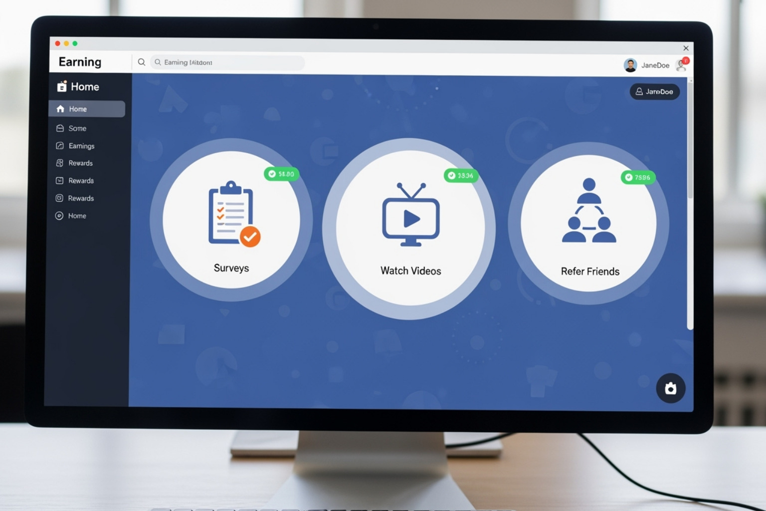 fictional dashboard with different earning tasks like surveys, videos, and referrals - money 6x .com
