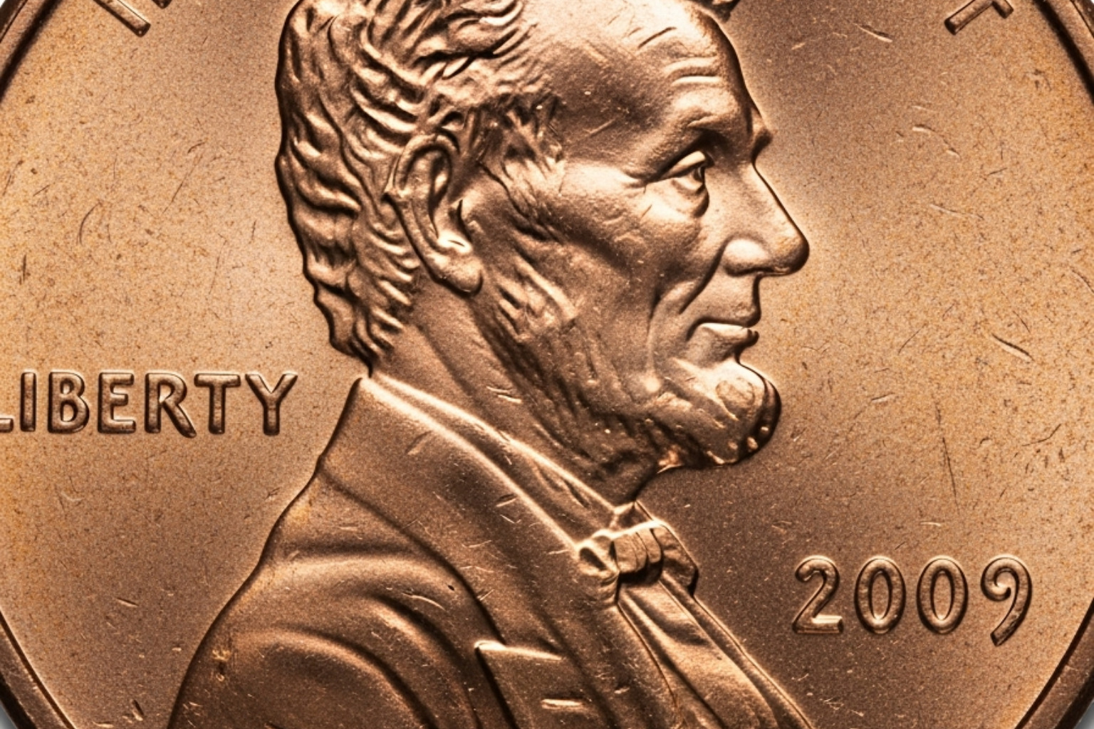 obverse of the 2009 Lincoln penny showing Victor D. Brenner's portrait - 2009 penny value no mint mark