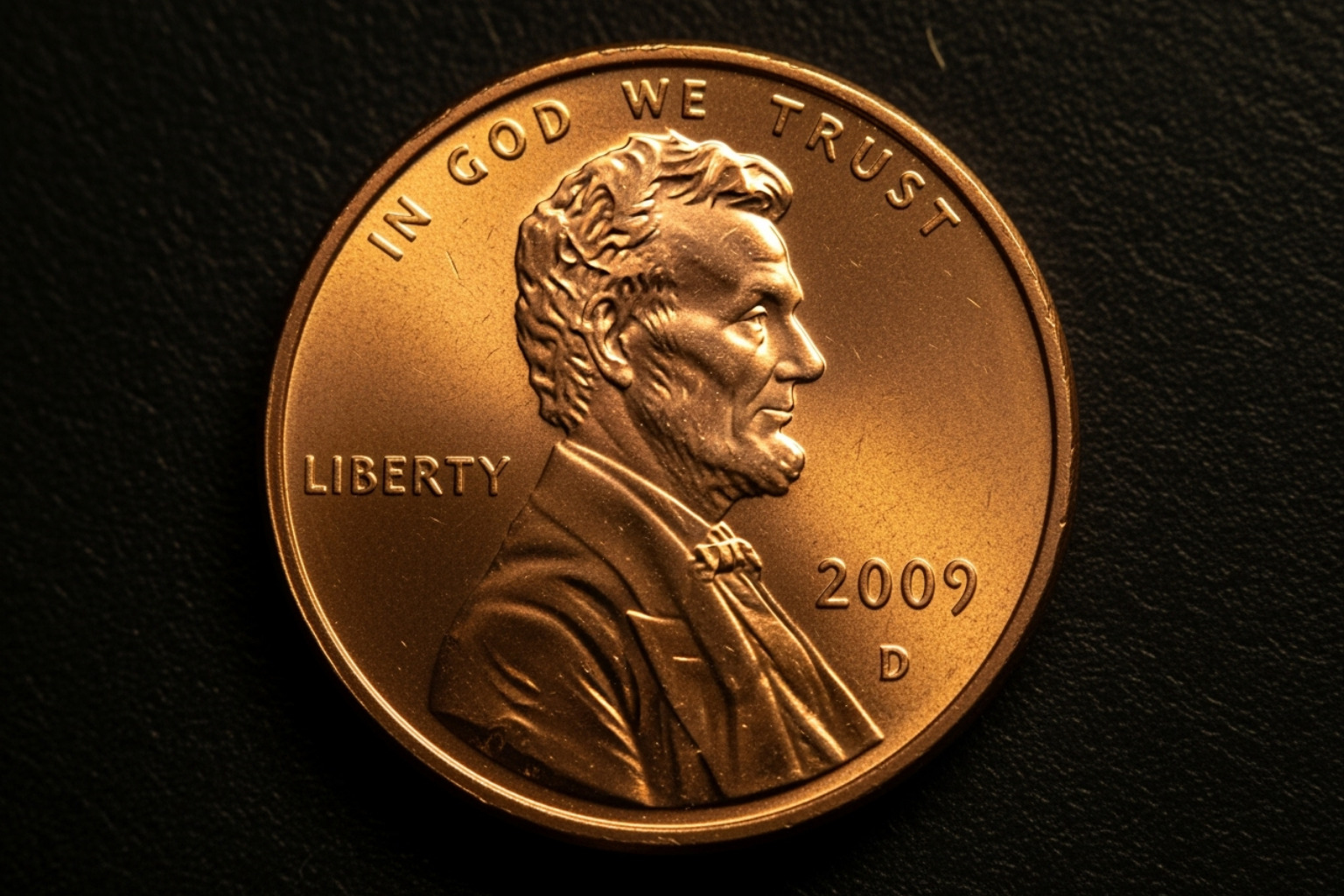 doubled die error on a 2009 penny, viewed through a magnifying glass - 2009 penny value no mint mark
