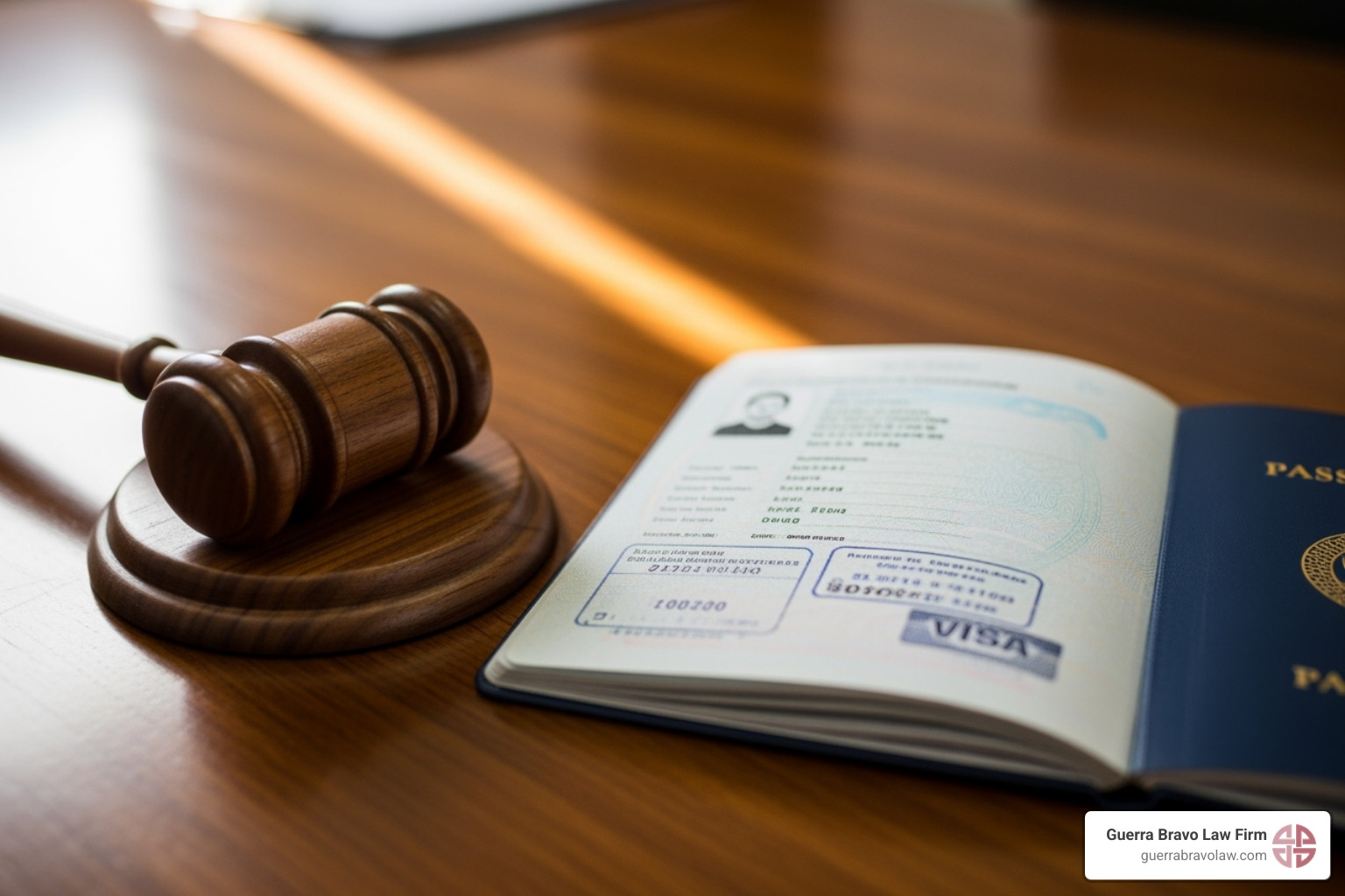 Gavel and a passport, symbolizing legal proceedings against an immigrant - work permit deportation Gavel and a passport, symbolizing legal proceedings against an immigrant - work permit deportation