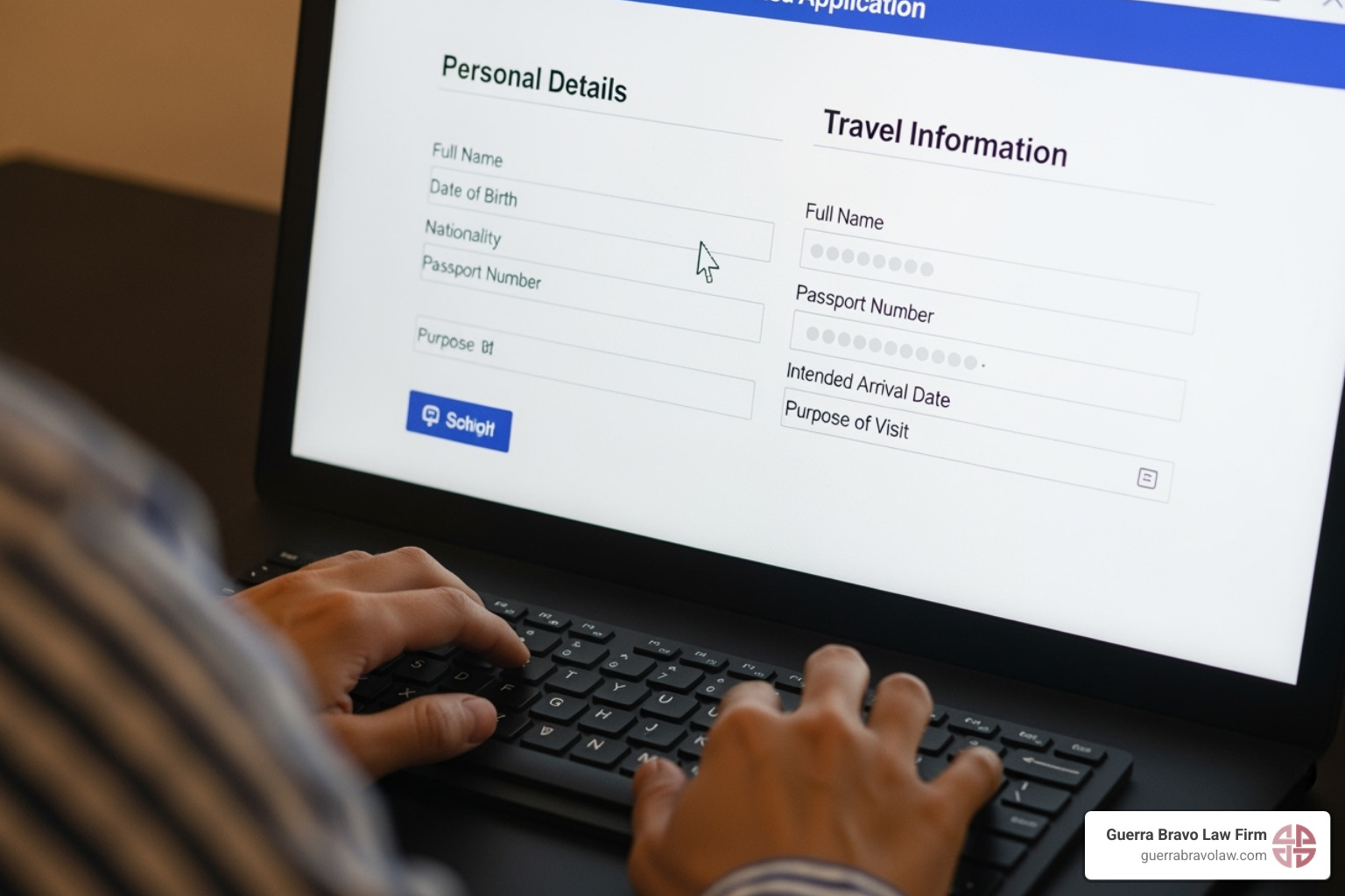 Computer screen showing the DS-160 form, a key part of the U.S. visa application process. - Tramites de visa