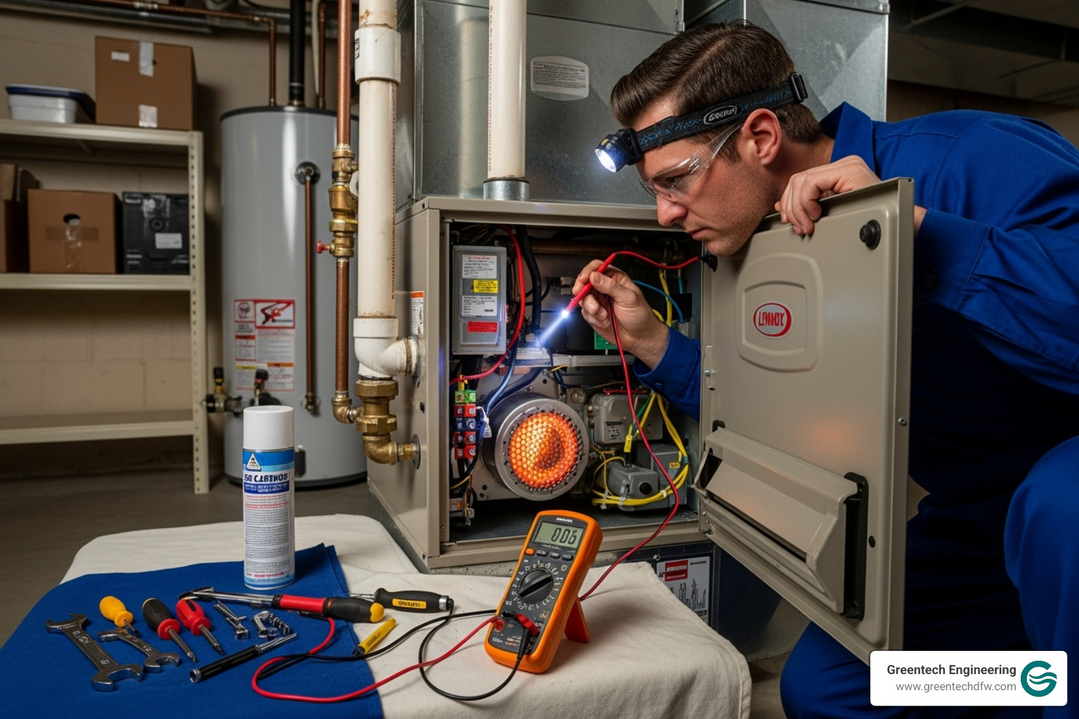 technician performing furnace tune-up - heating repair near plano tx