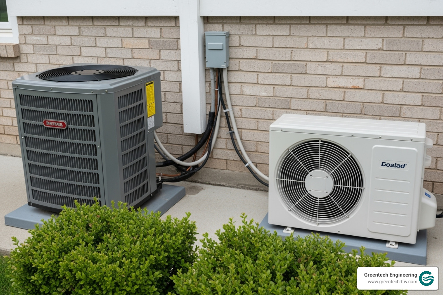 Central air unit and a ductless mini-split unit side-by-side - AC installation Plano TX