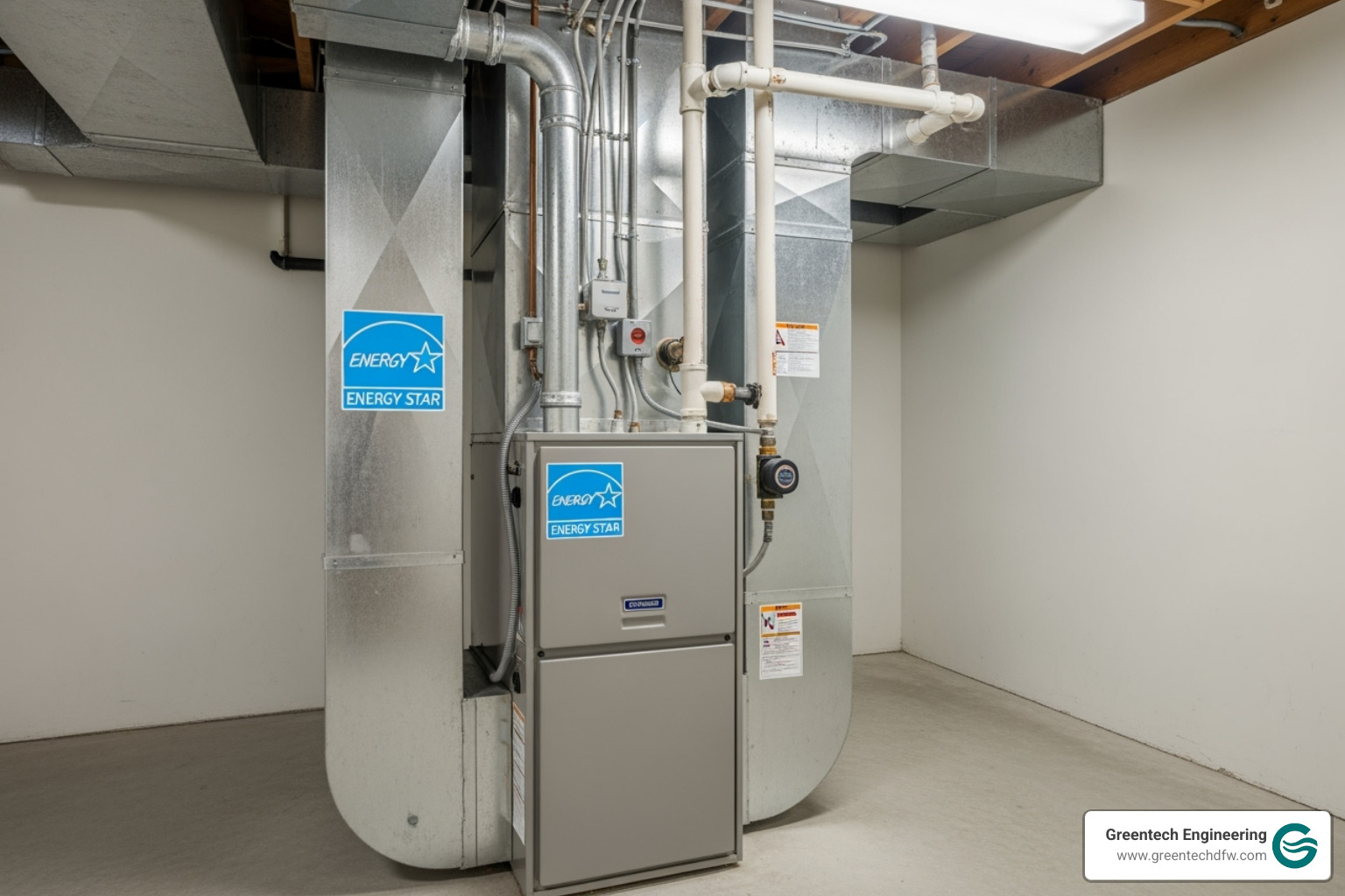 ENERGY STAR logo on a modern furnace - Dallas heating replacement
