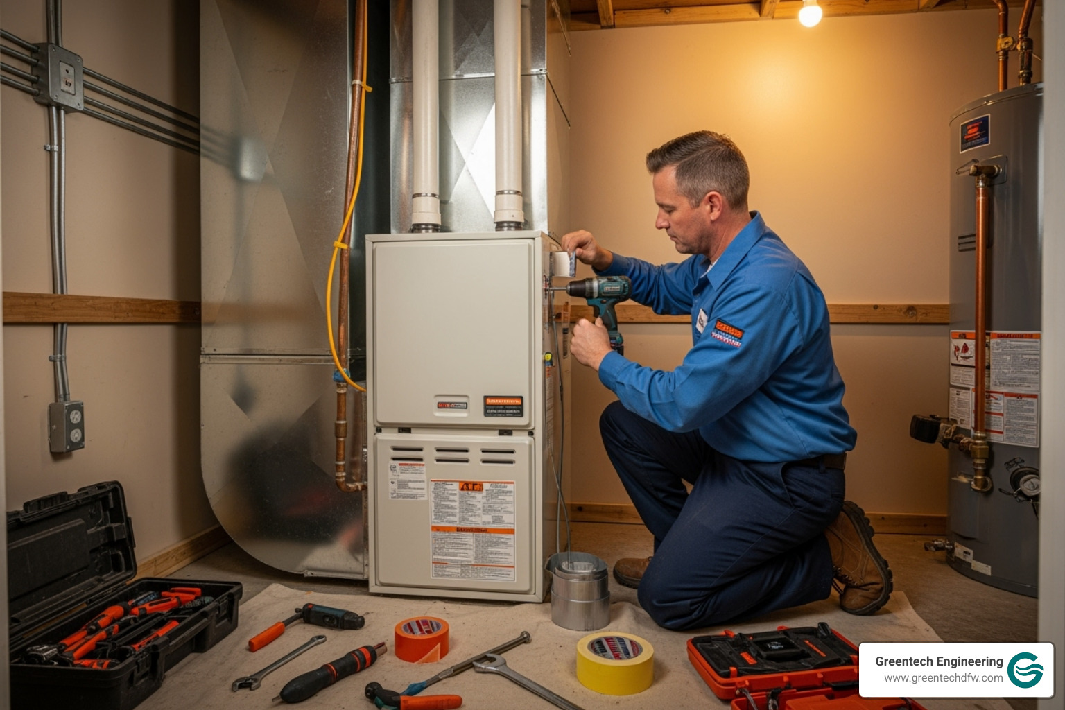 technician installing new furnace - Furnace replacement Carrollton technician installing new furnace - Furnace replacement Carrollton