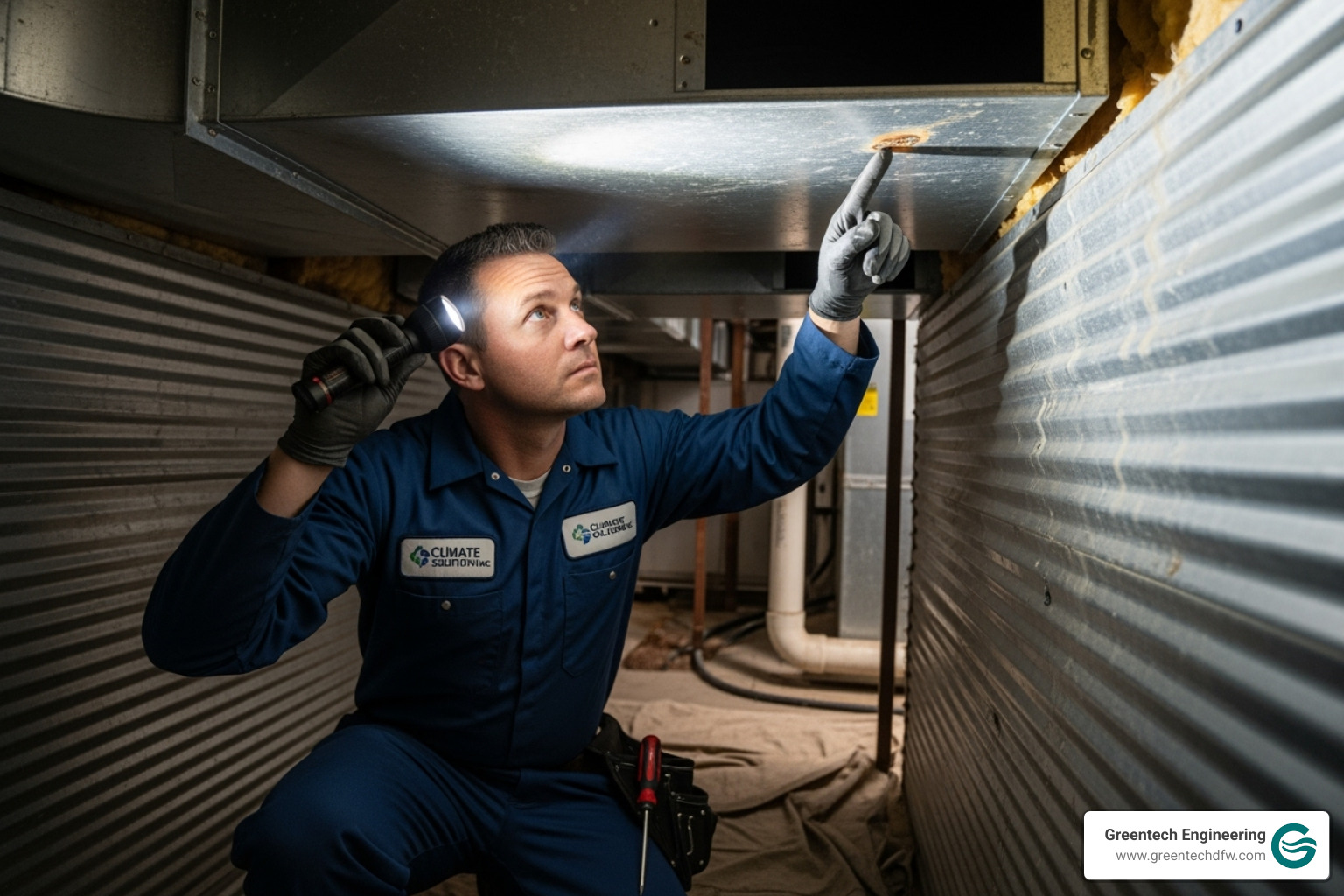 HVAC technician inspecting ductwork - heat pump installation estimate