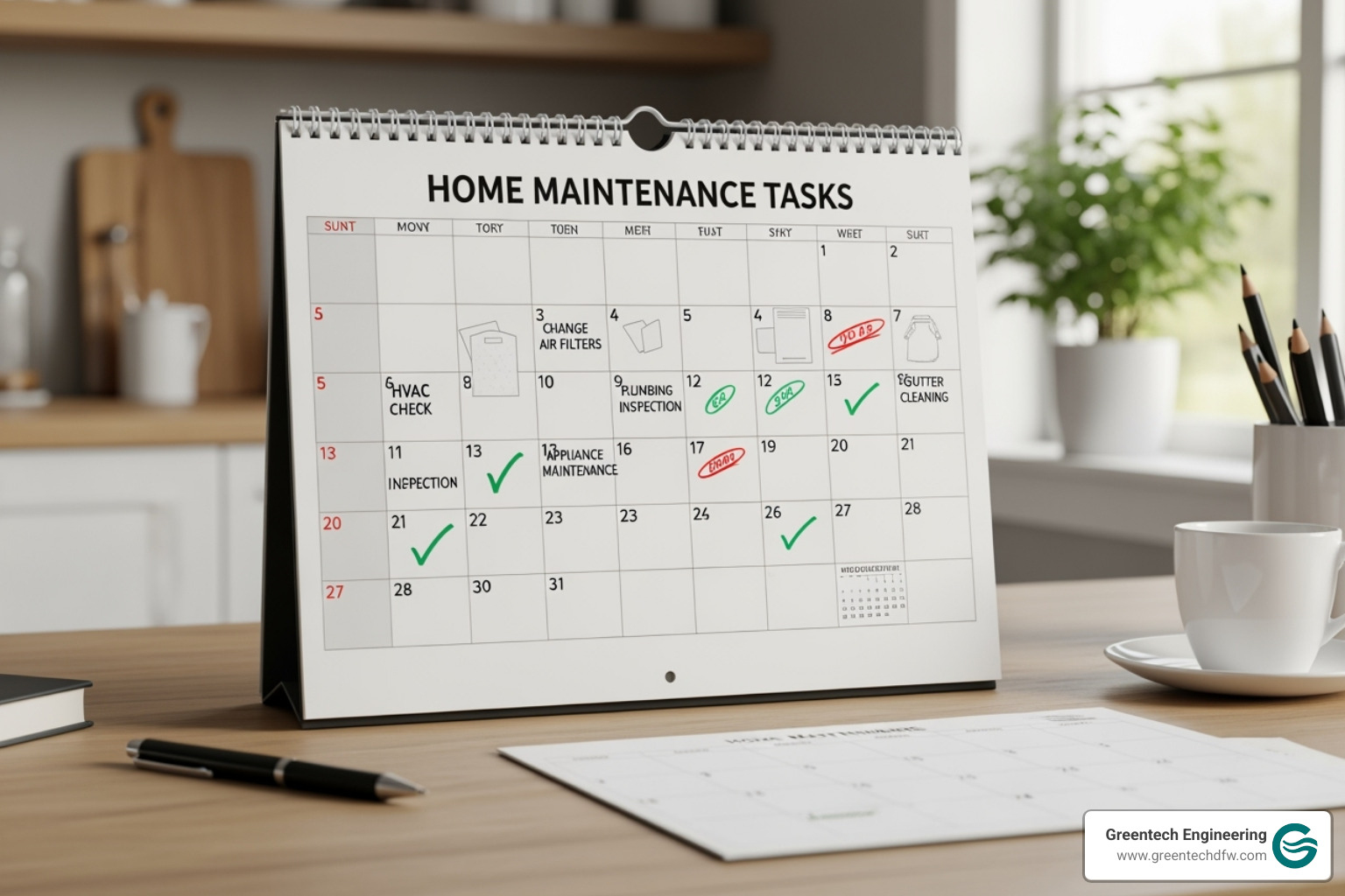 calendar with maintenance tasks scheduled - Preventative maintenance plan