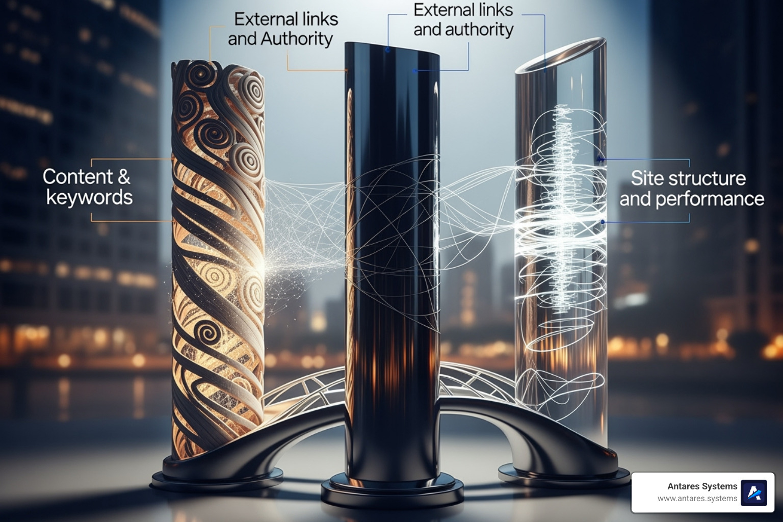 Image of three interconnected pillars, each labeled: 