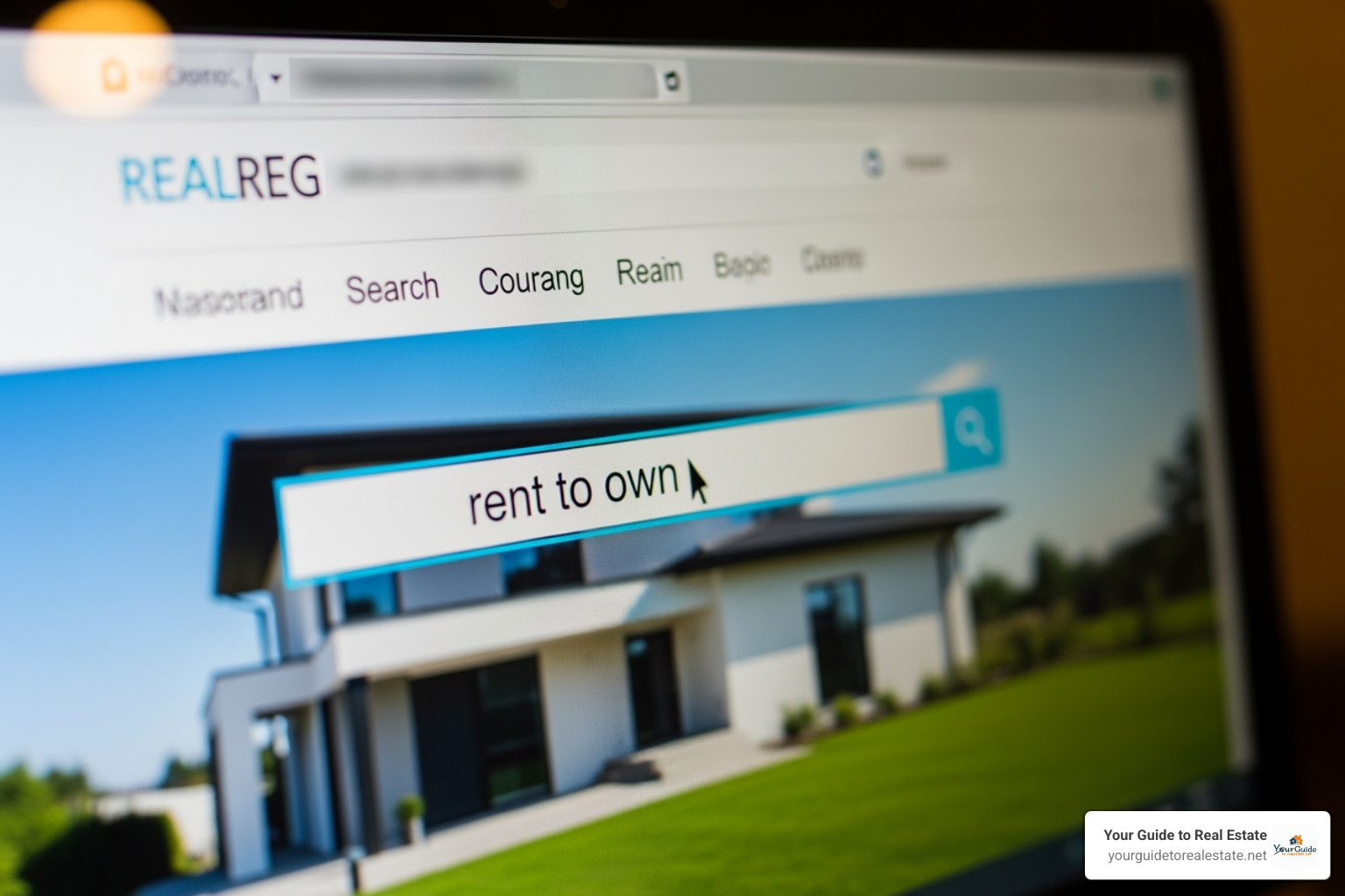 Real estate website search bar with "rent to own" typed in - rent to own homes near me