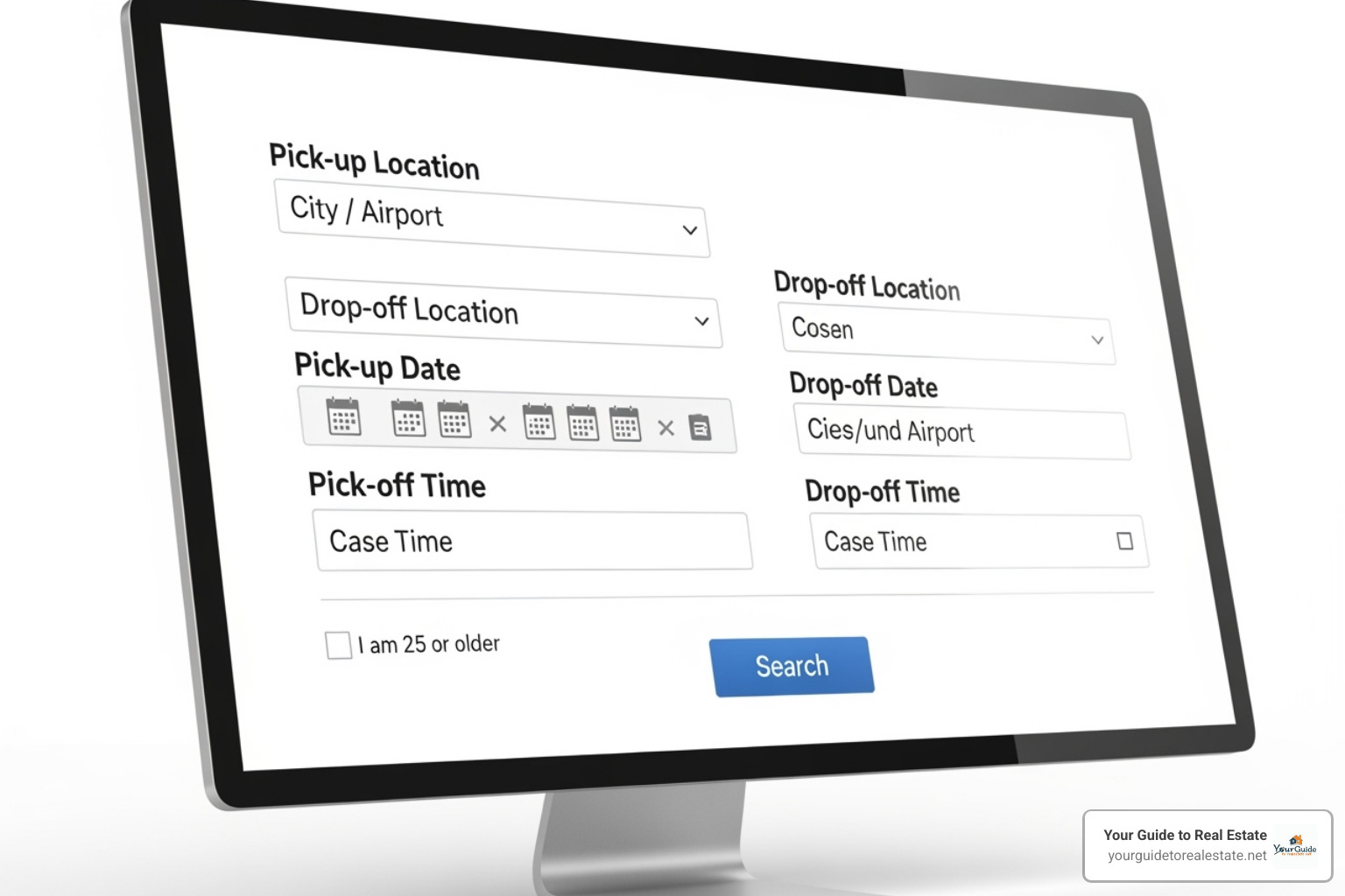 Costco Travel car rental search form, showing fields for pick-up/drop-off location, dates, times, and age confirmation - costco car rental