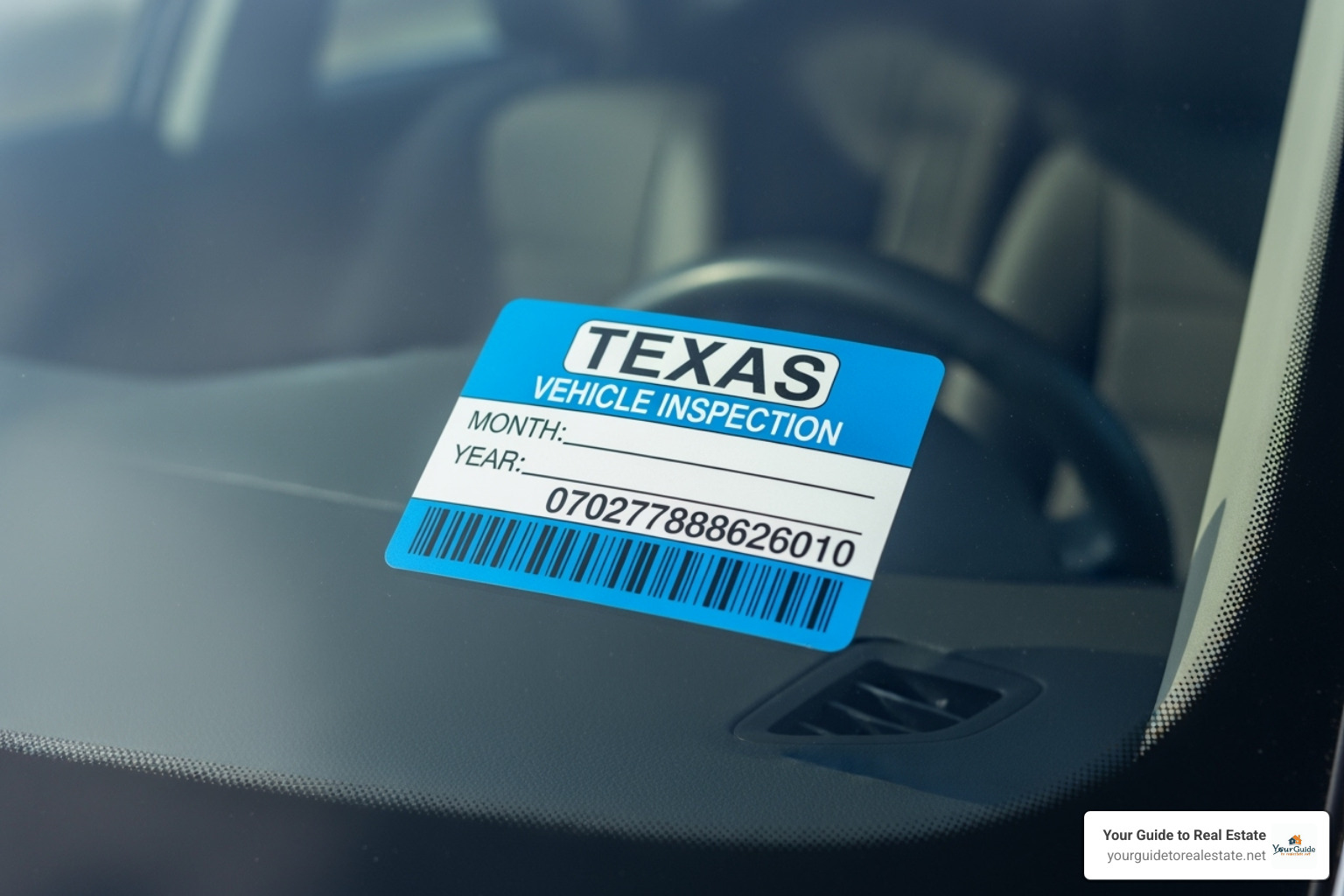 New vehicle inspection sticker on a windshield - car inspection near me