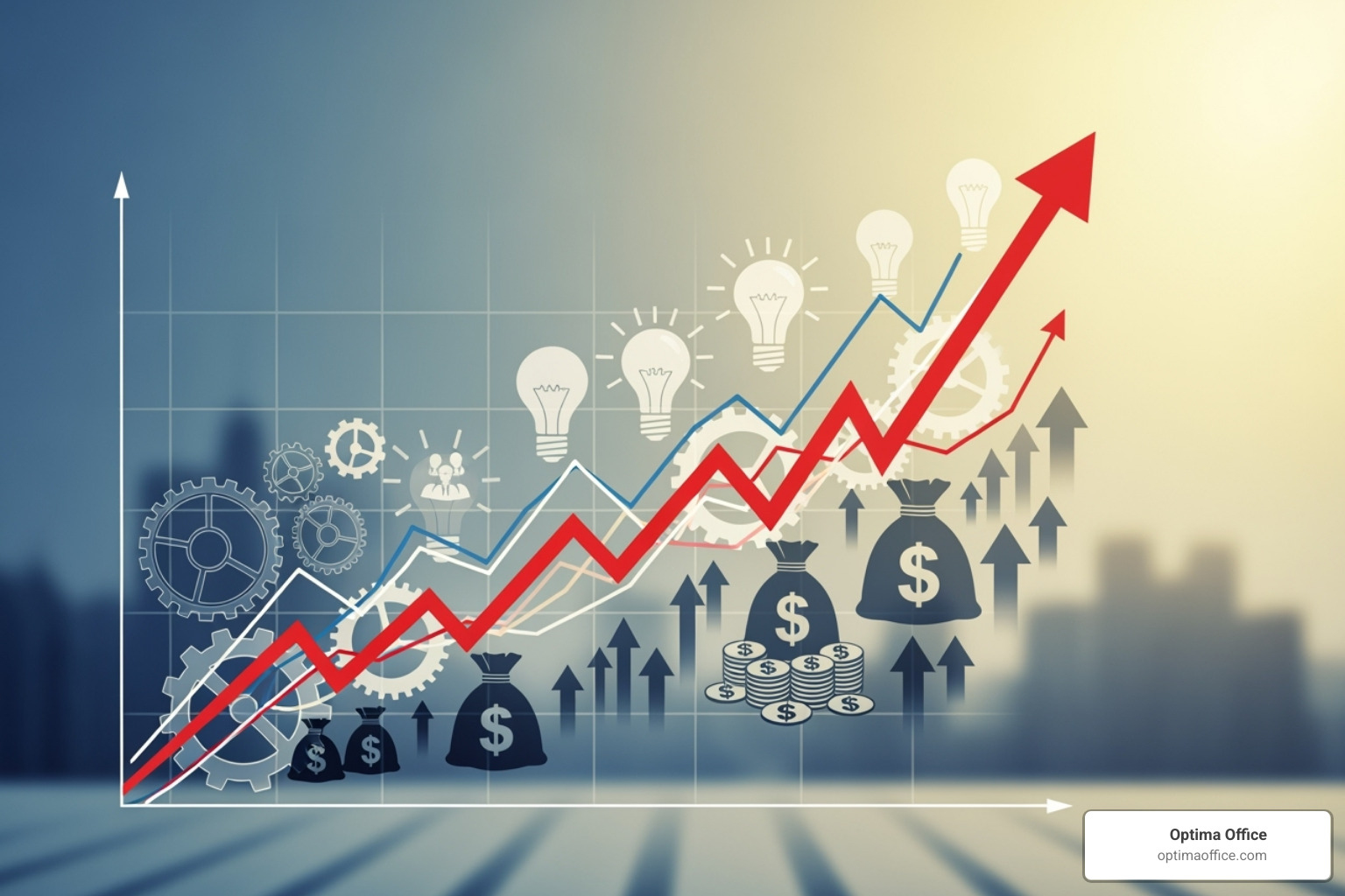 Rising stock chart with business-related icons - Strategic business advisory Rising stock chart with business-related icons - Strategic business advisory