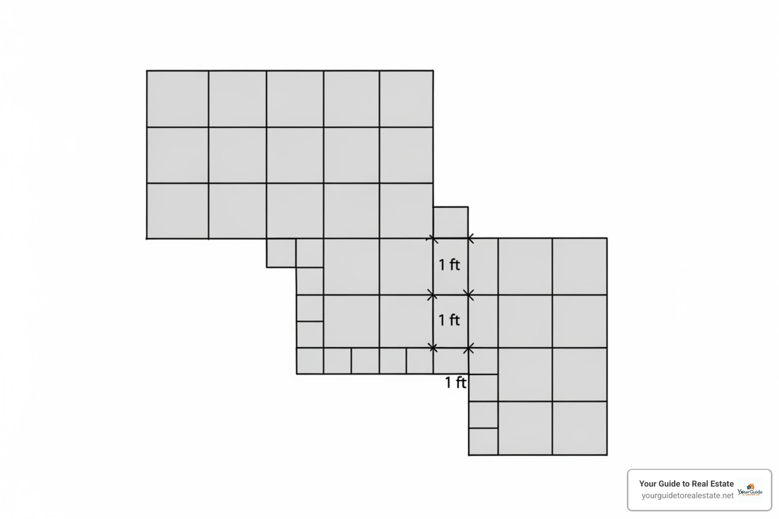 Illustration of the concept of square feet covering an area, showing a grid of 1x1 foot squares filling a larger shape - how big is an acre in feet