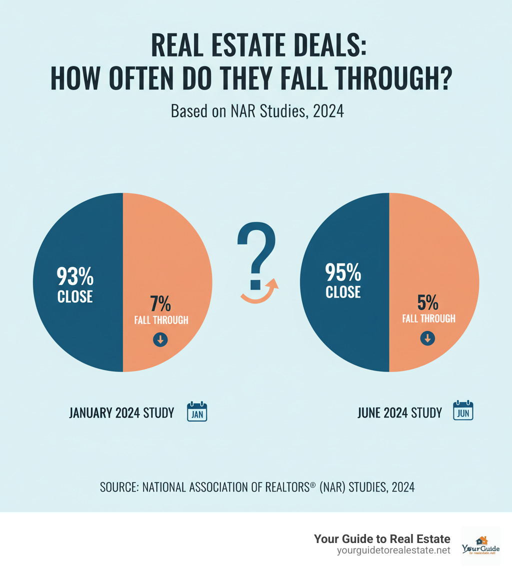Infographic showing the percentage of real estate contracts that fall through, with data from NAR's June 2024 and January 2024 studies - contingent meaning on a house infographic 