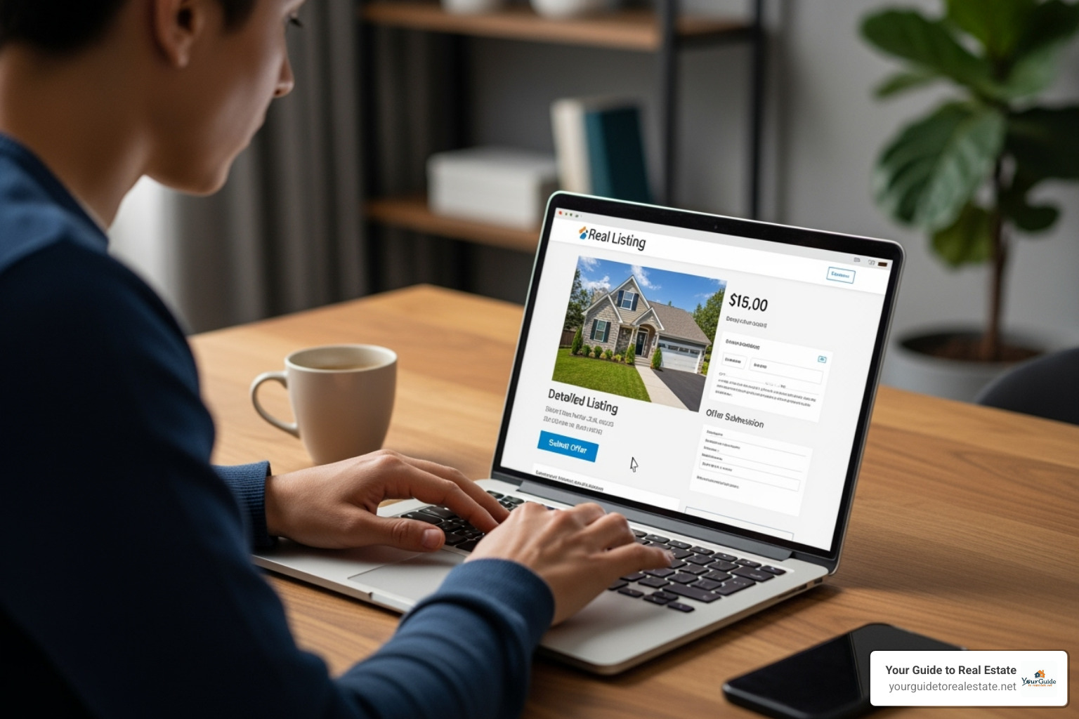 A person submitting a backup offer on a laptop - contingent meaning on a house