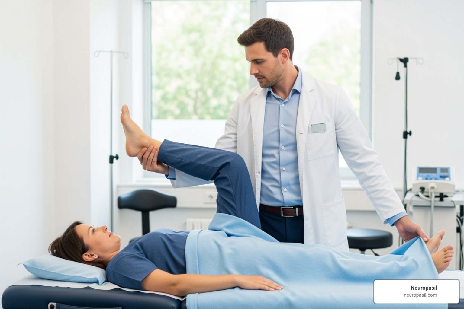 Doctor performing a straight leg raise test - what causes sciatic nerve pain