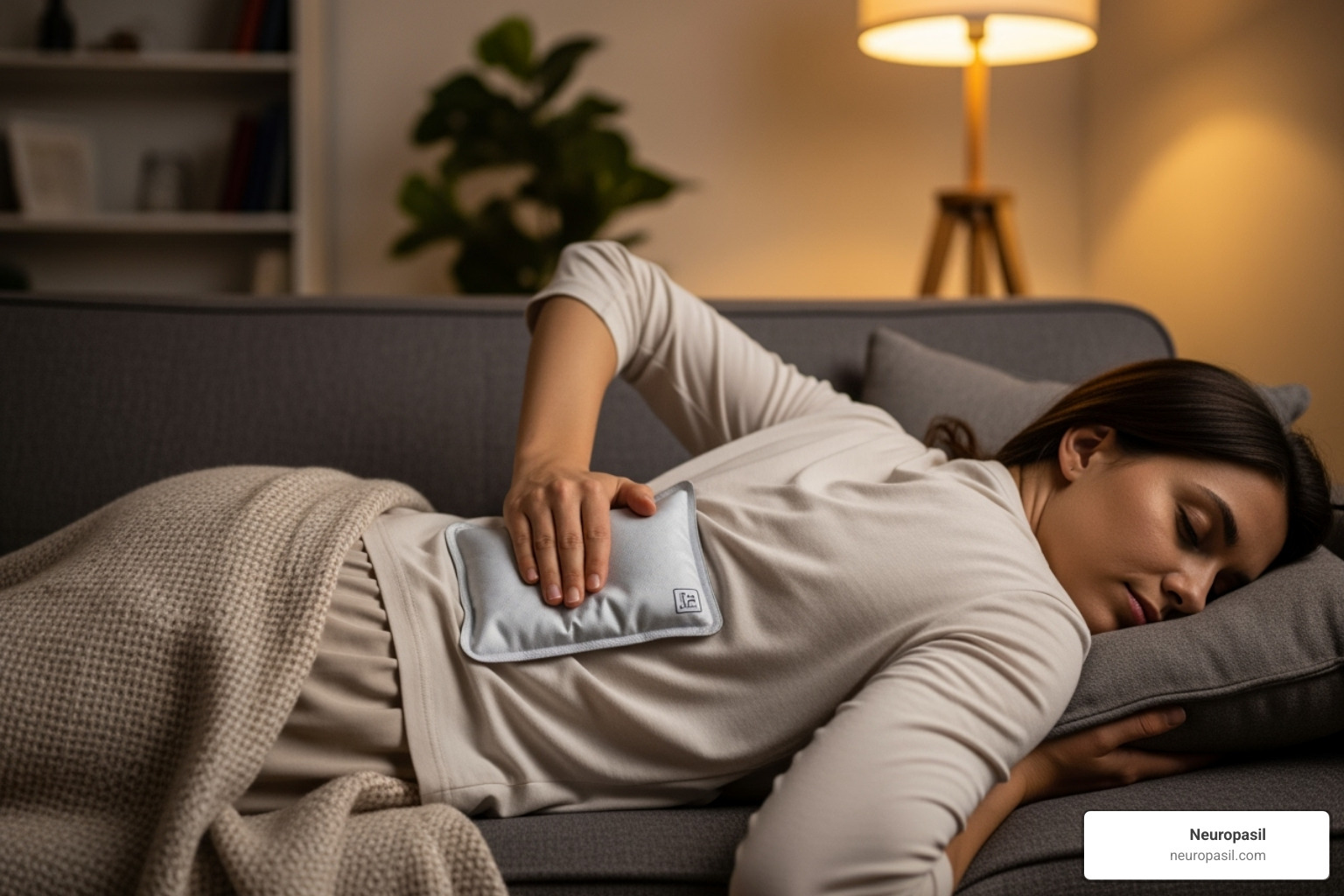 person applying heat pack to lower back - sciatica pain solution
