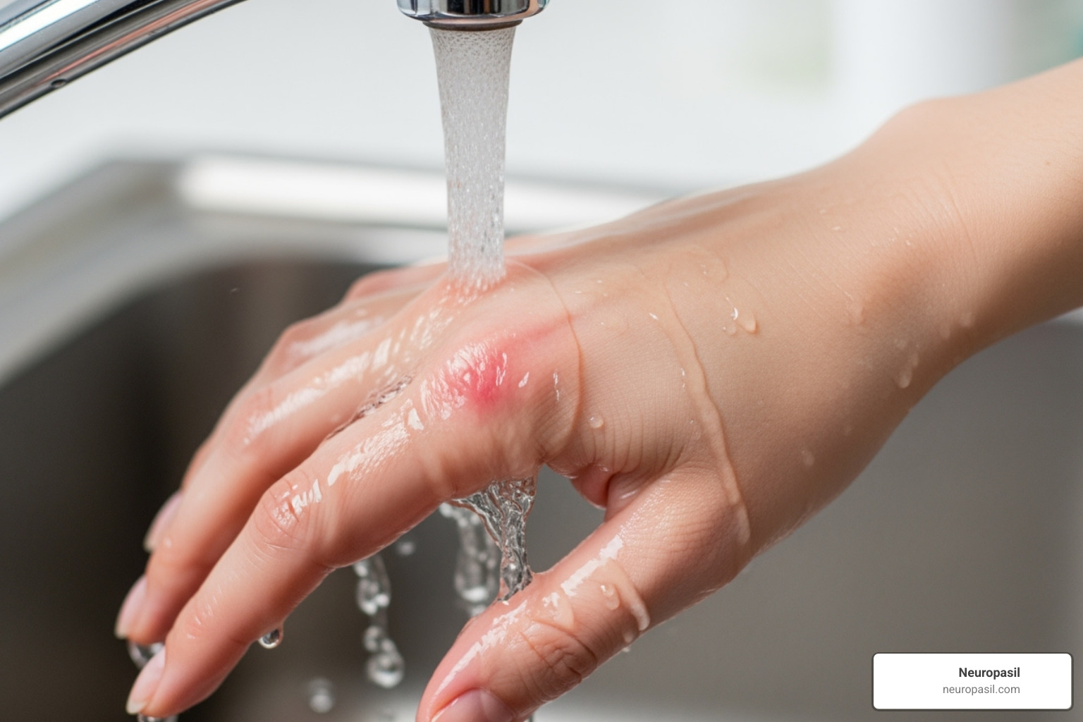 a person running cool water over a minor burn on their hand - cream for burning