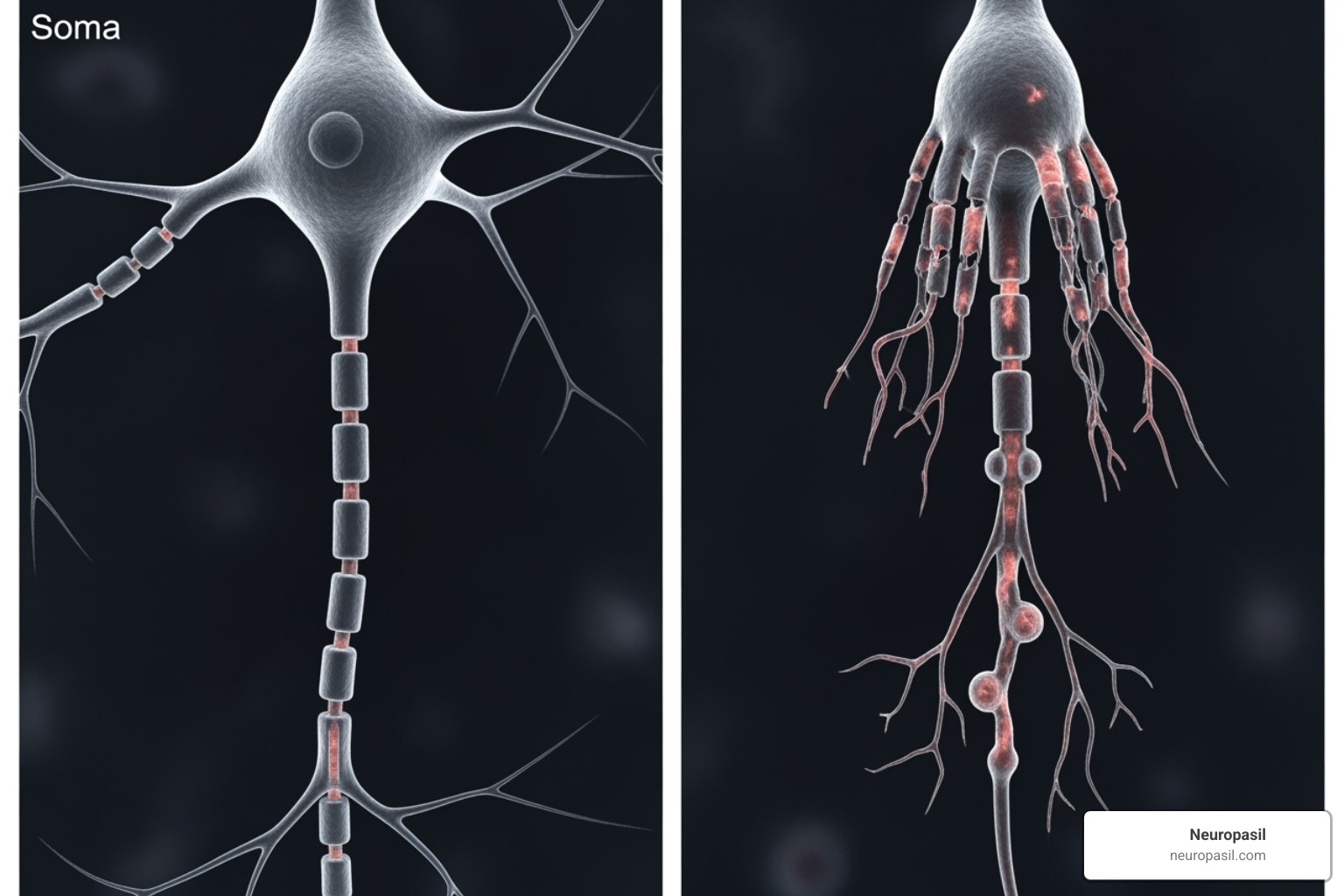 healthy vs damaged nerve - diabetic nerve pain