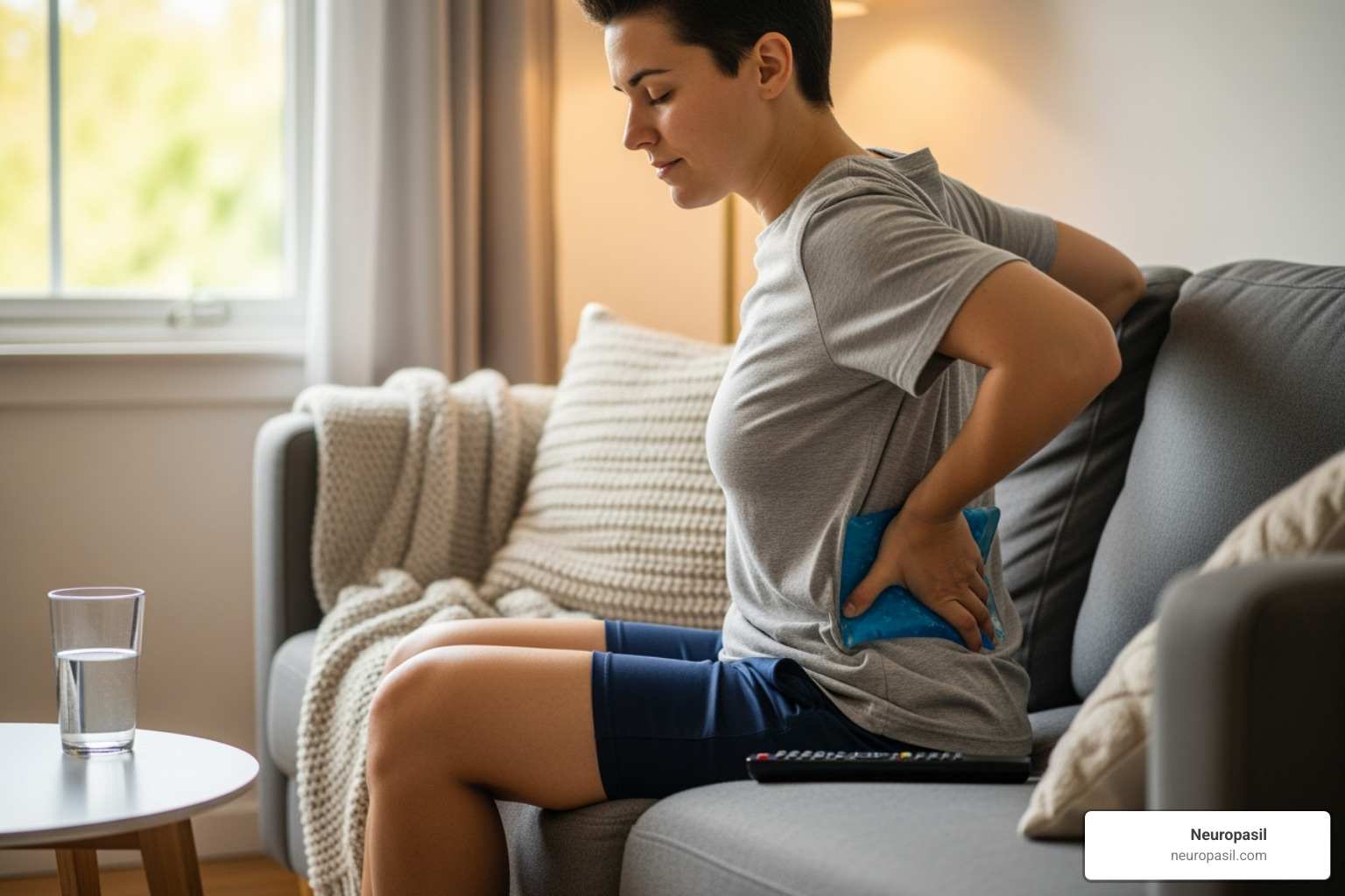 Person applying an ice pack to their lower back - Fast sciatica pain relief