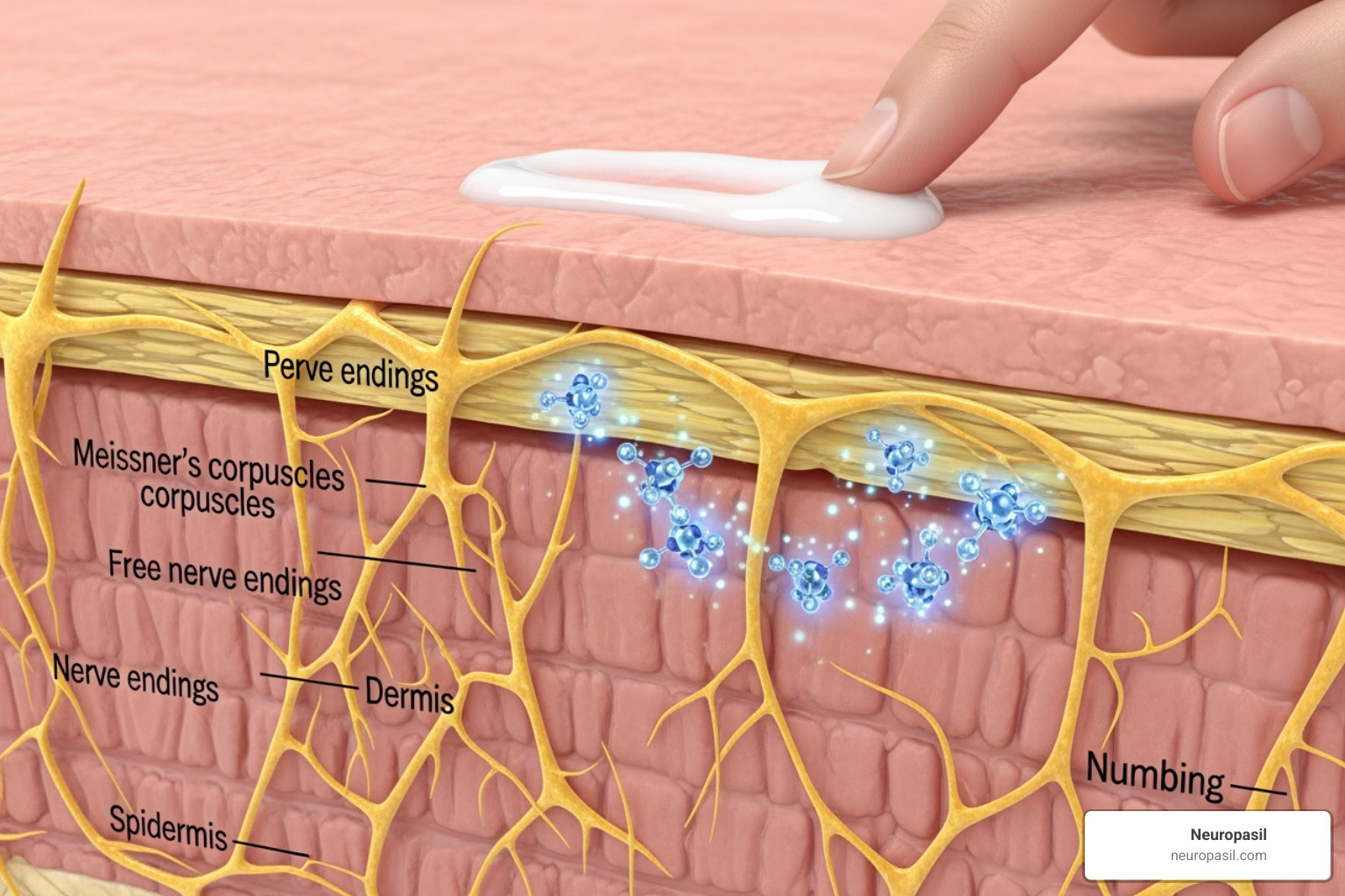 illustration of how nerve pain numbing cream works at the skin level - nerve pain numbing cream
