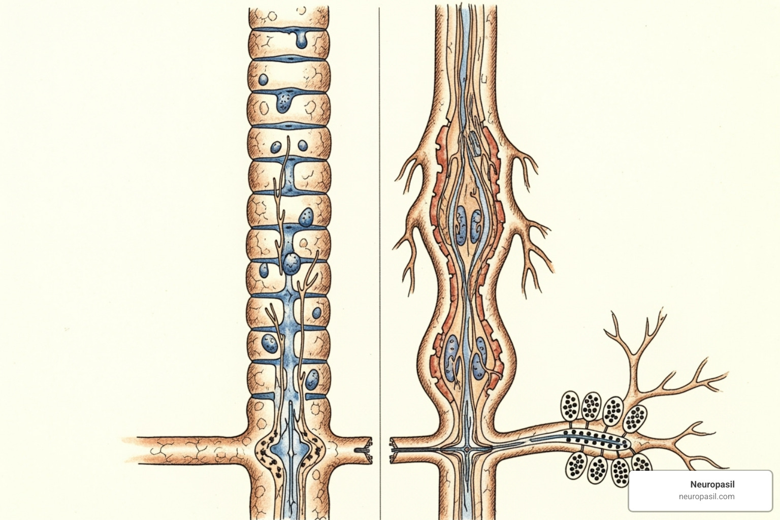 diagram showing a damaged nerve vs. a healthy nerve - nerve pain numbing cream
