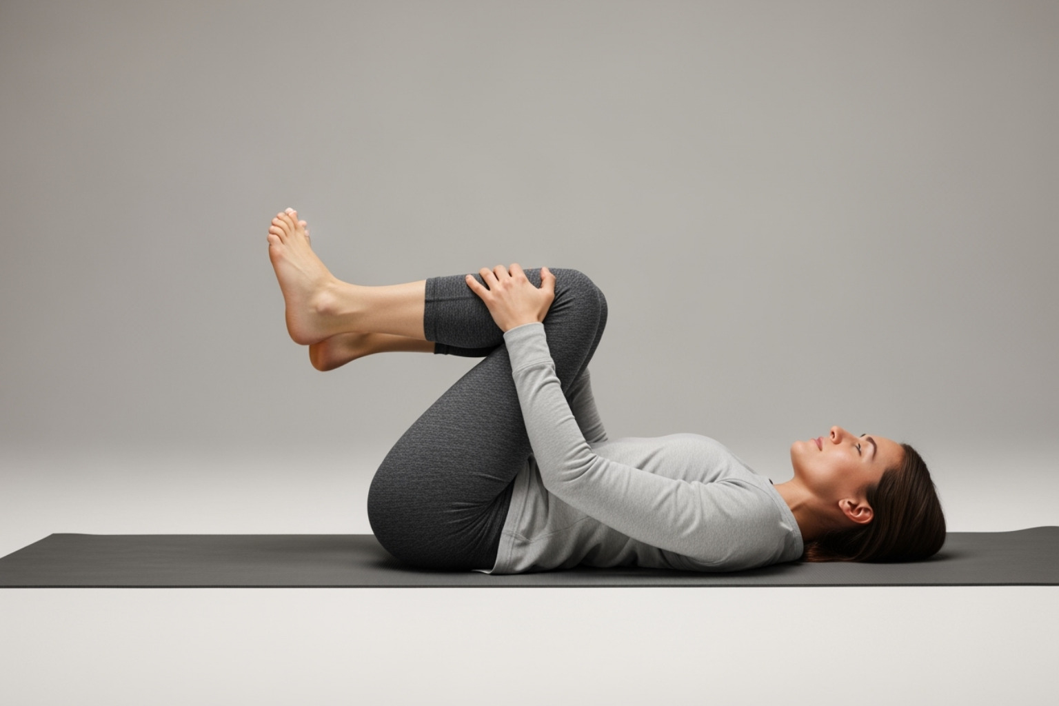 A person performing a knee-to-chest stretch to relieve lower back and sciatic nerve pain - sciatic nerve pain treatment
