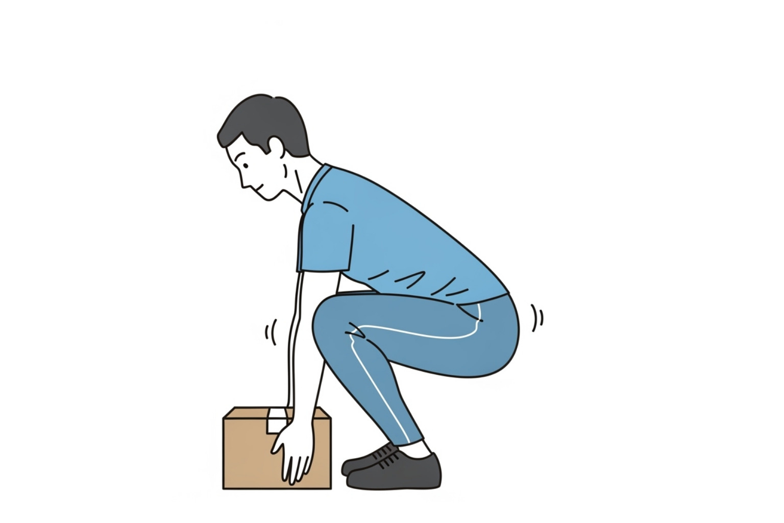 An illustration of correct lifting posture, emphasizing bending knees, keeping the back straight, and lifting with the legs - sciatic nerve pain treatment