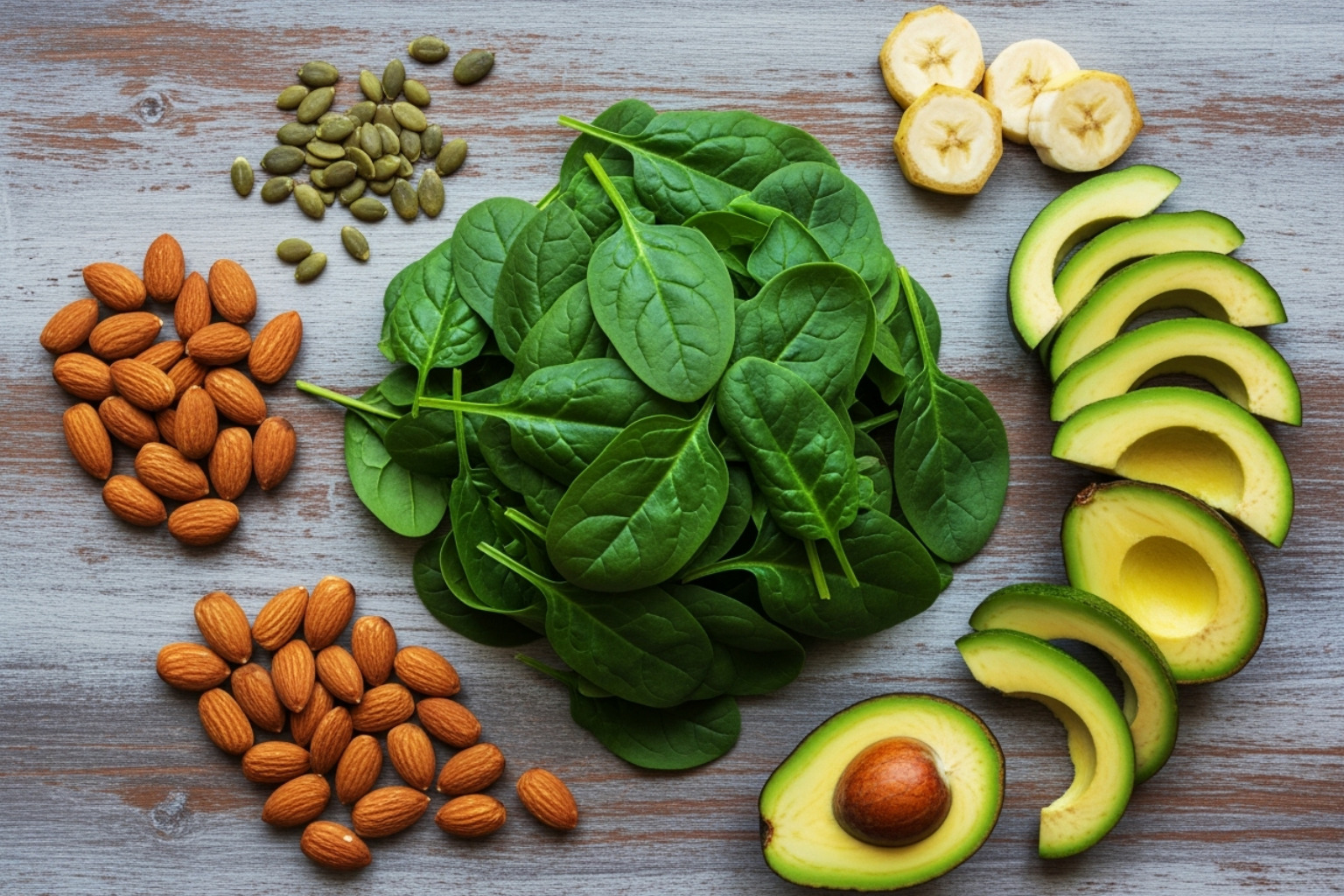 Magnesium-rich foods like spinach, almonds, and avocados - natural muscle relaxant