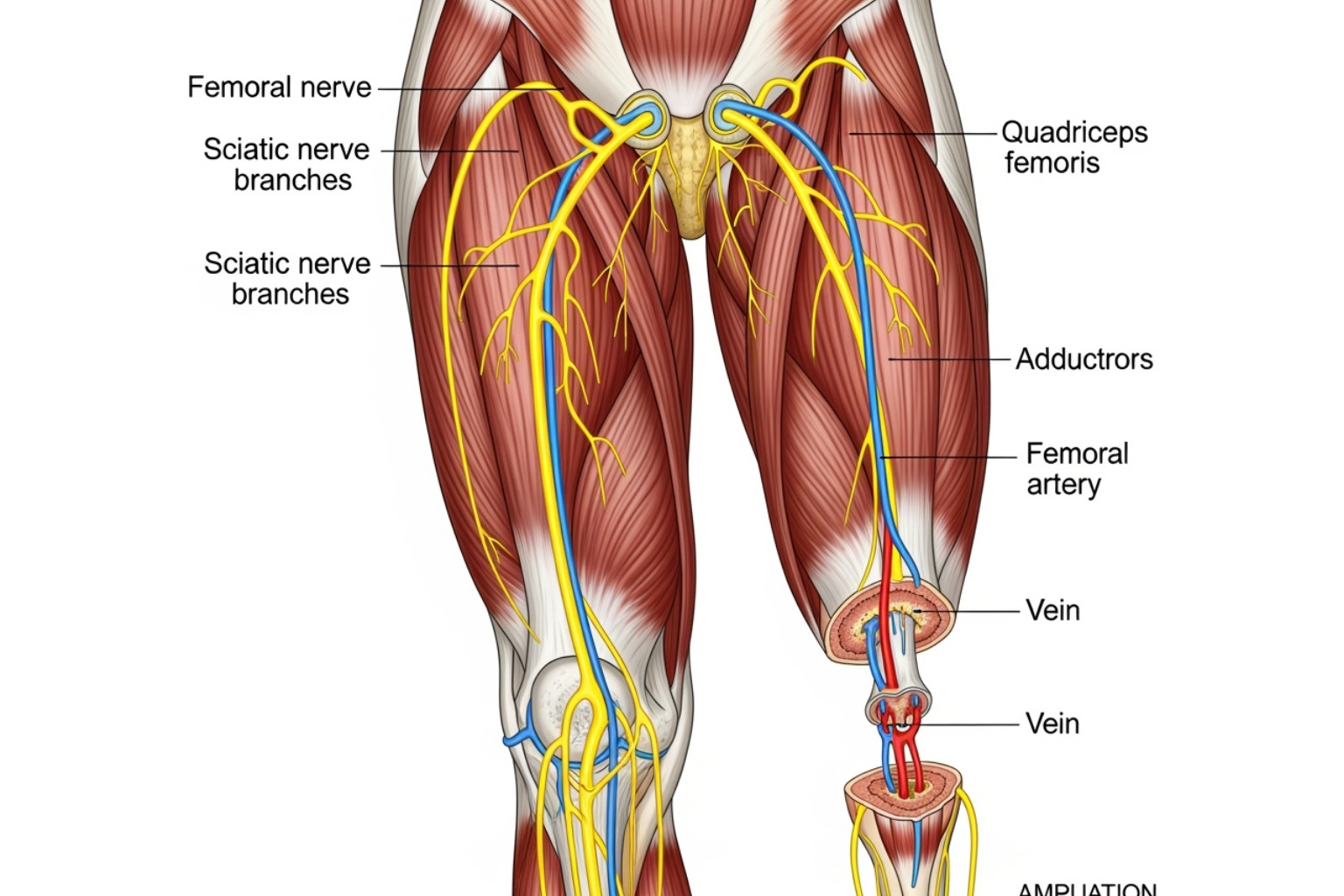 Image illustrating nerve pathways and muscle groups affected by amputation - targeted muscle pain
