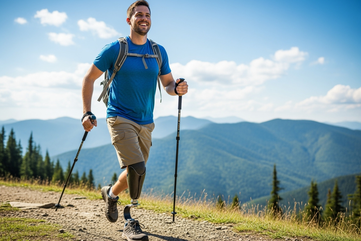 Image of a veteran smiling and being active after pain relief - targeted muscle pain