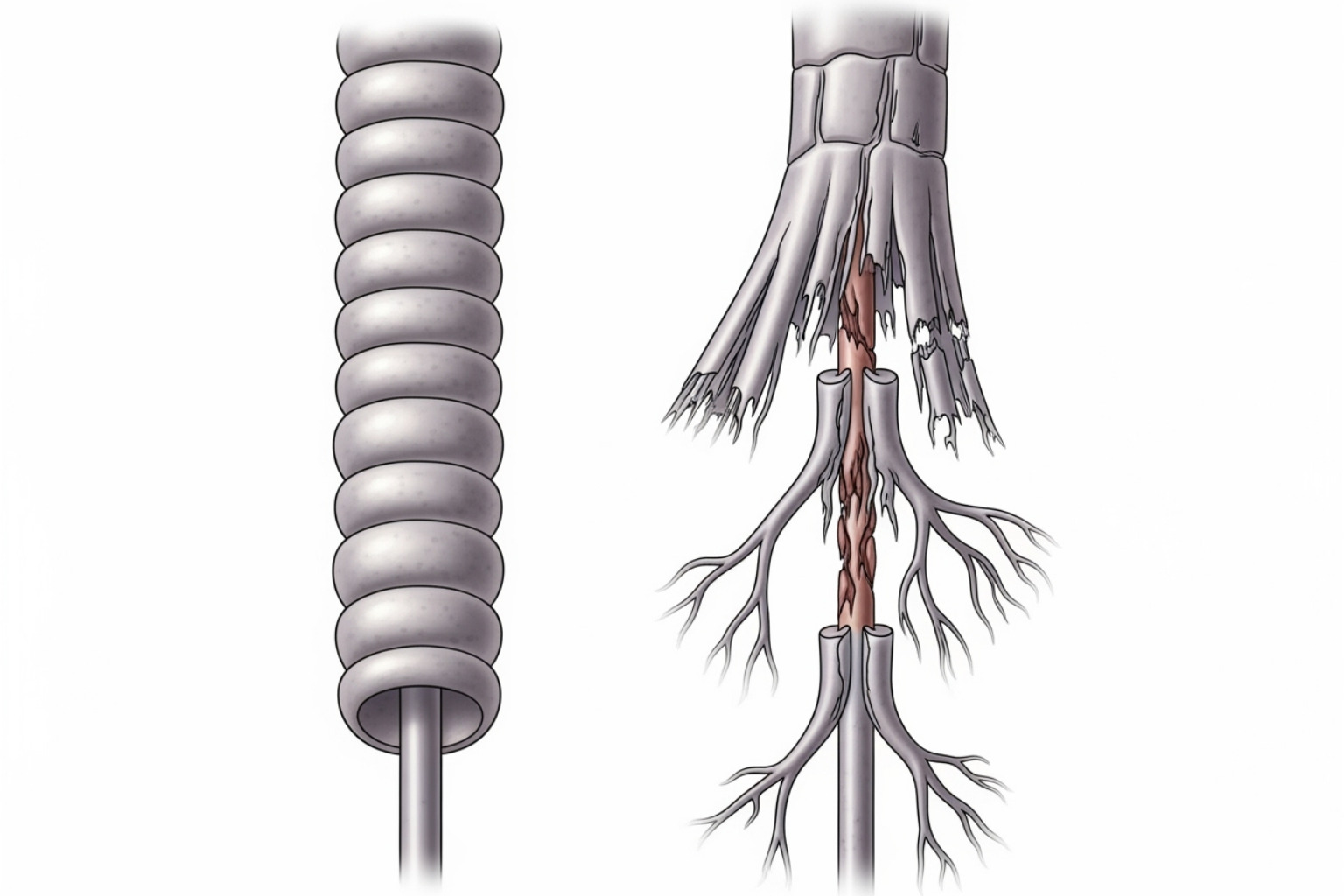 comparison between a healthy nerve and a damaged nerve - neuropathy cream