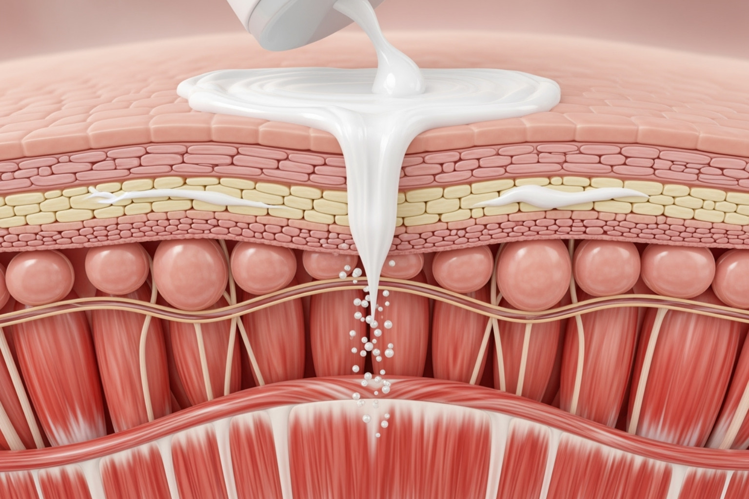 Image illustrating how creams penetrate skin layers to reach muscles. - muscle cream pain relief