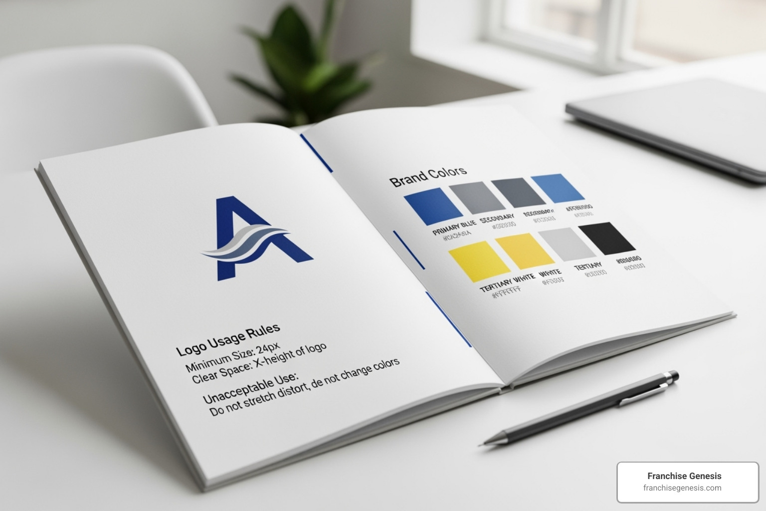 Well-designed brand guidelines document page showing logo usage and color palette - Franchise brand guidelines