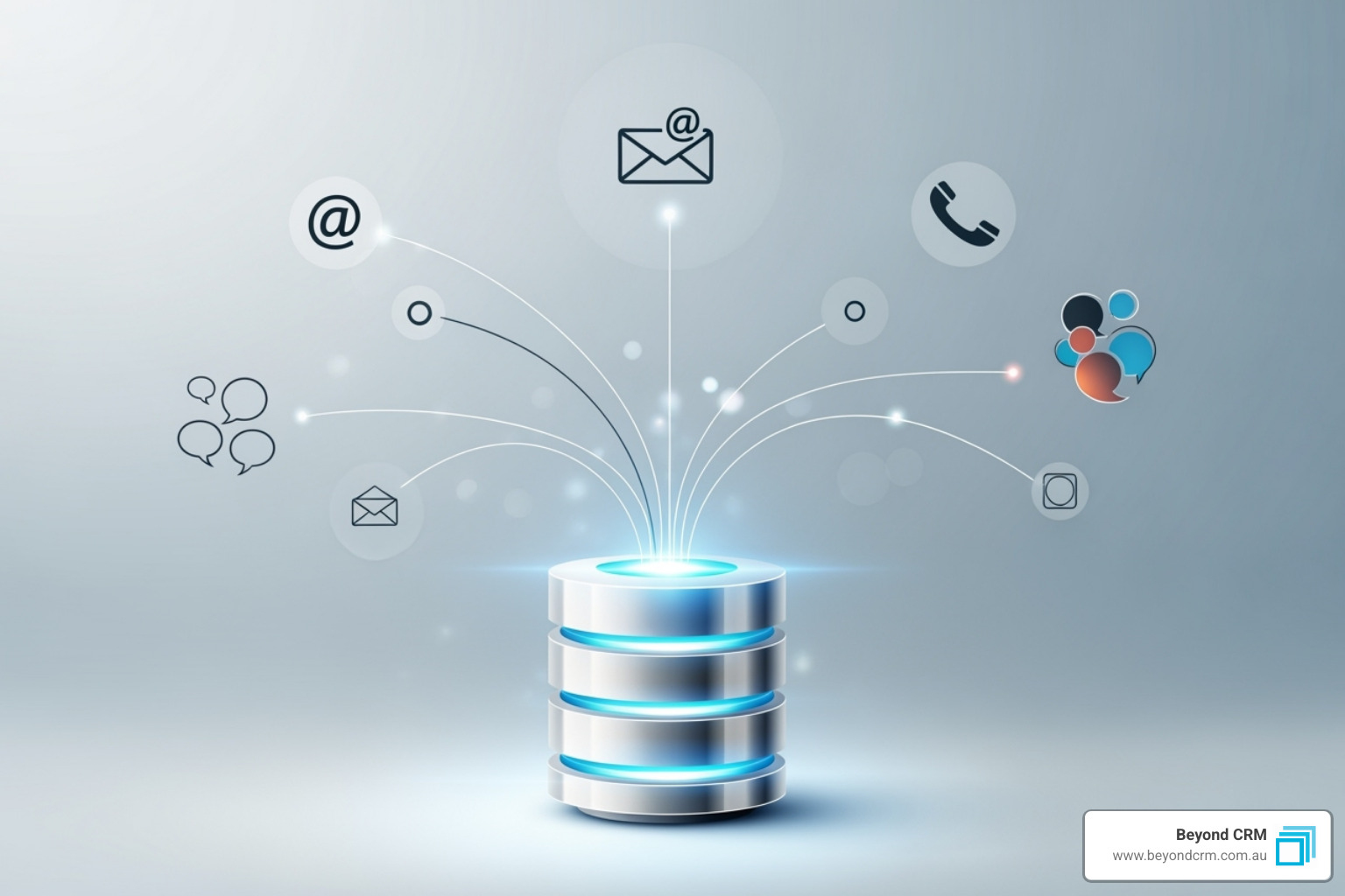 central database icon connecting to various data sources like email, phone, and social media - what is crm software central database icon connecting to various data sources like email, phone, and social media - what is crm software