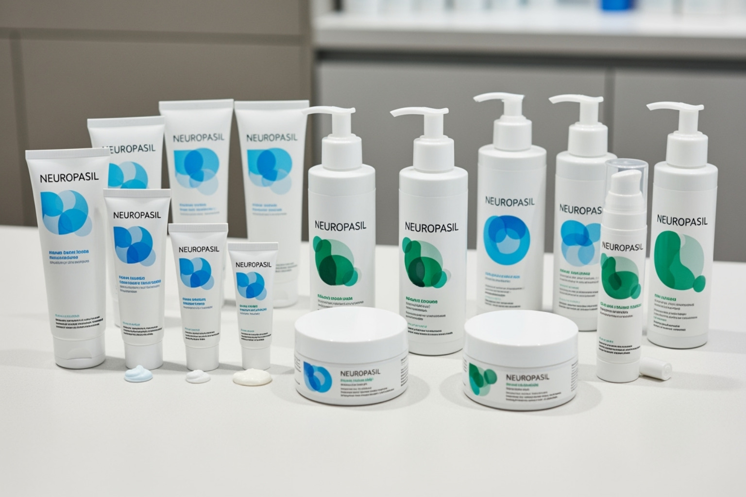 Image of various Neuropasil products displayed on a counter - Pain cream