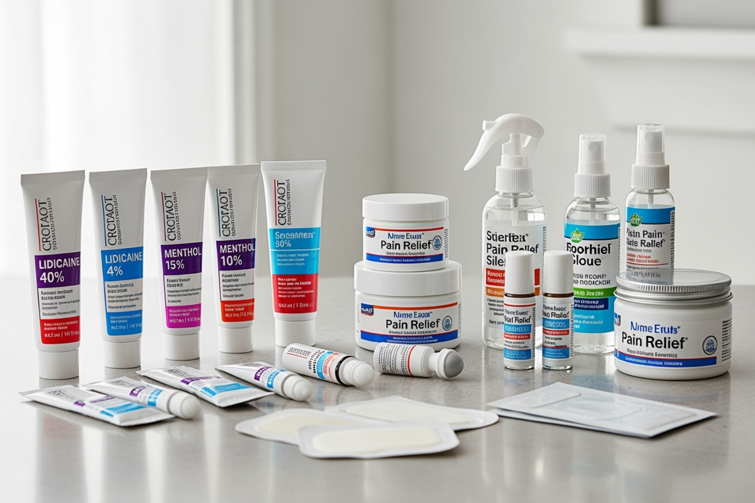 variety of topical pain relief formats - pain killing ointment