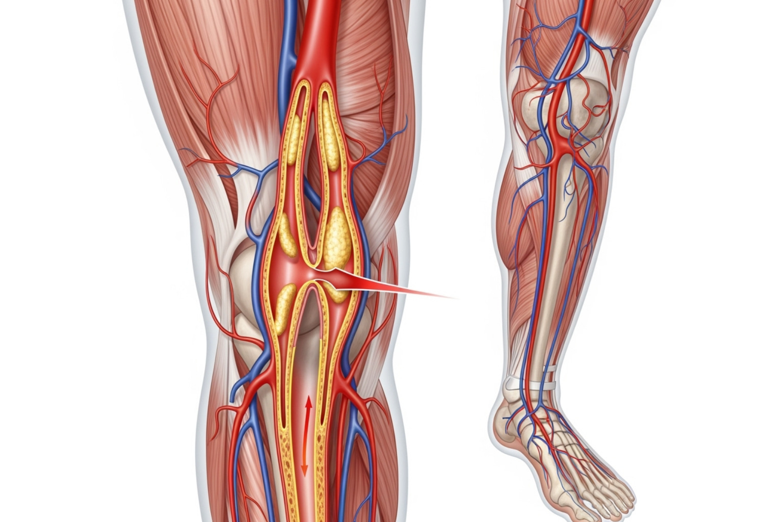 Image illustrating narrowed arteries in the leg and foot - Diabetic foot pain