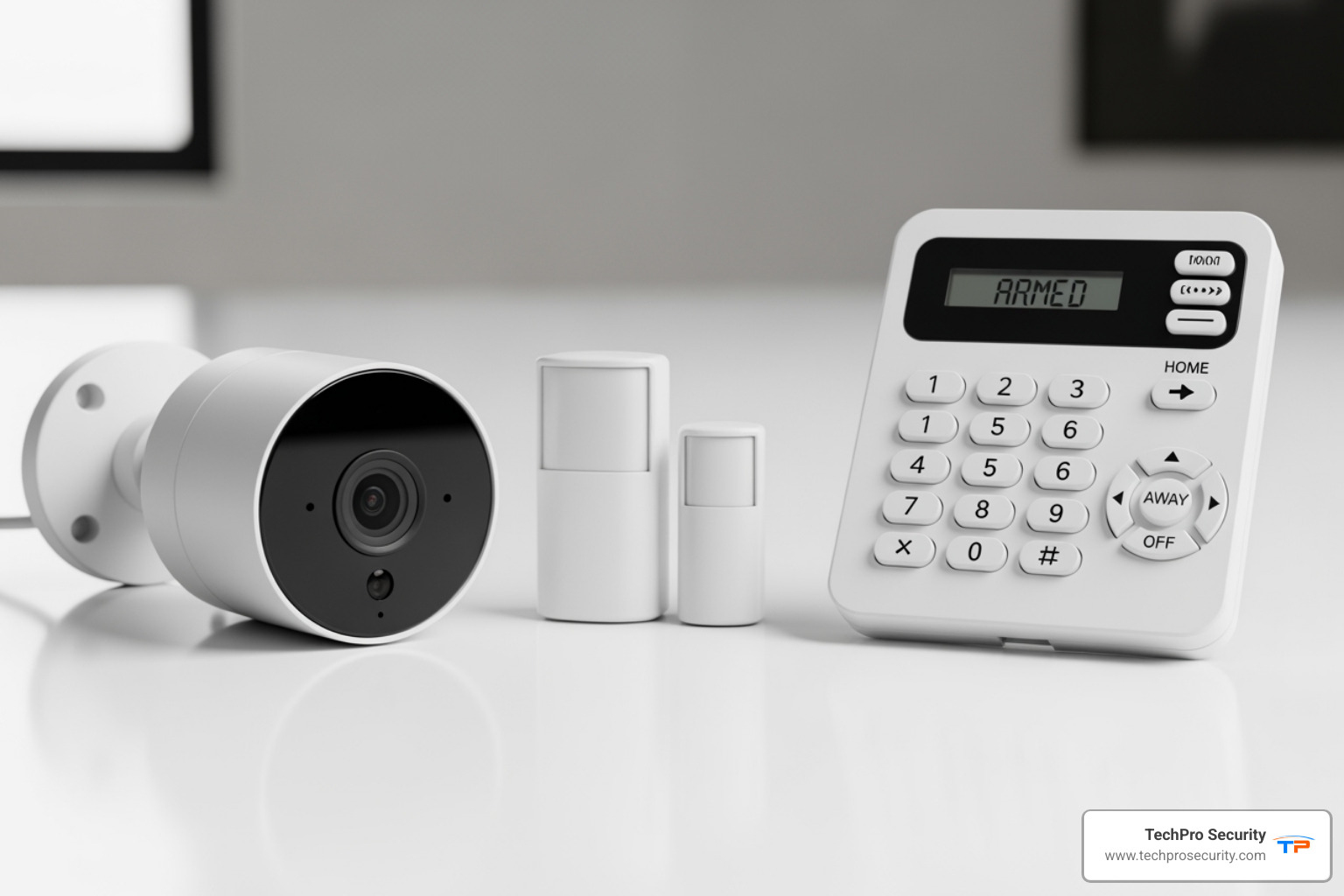 Image showing different security components like a camera, sensor, and keypad - Security system Boca Raton